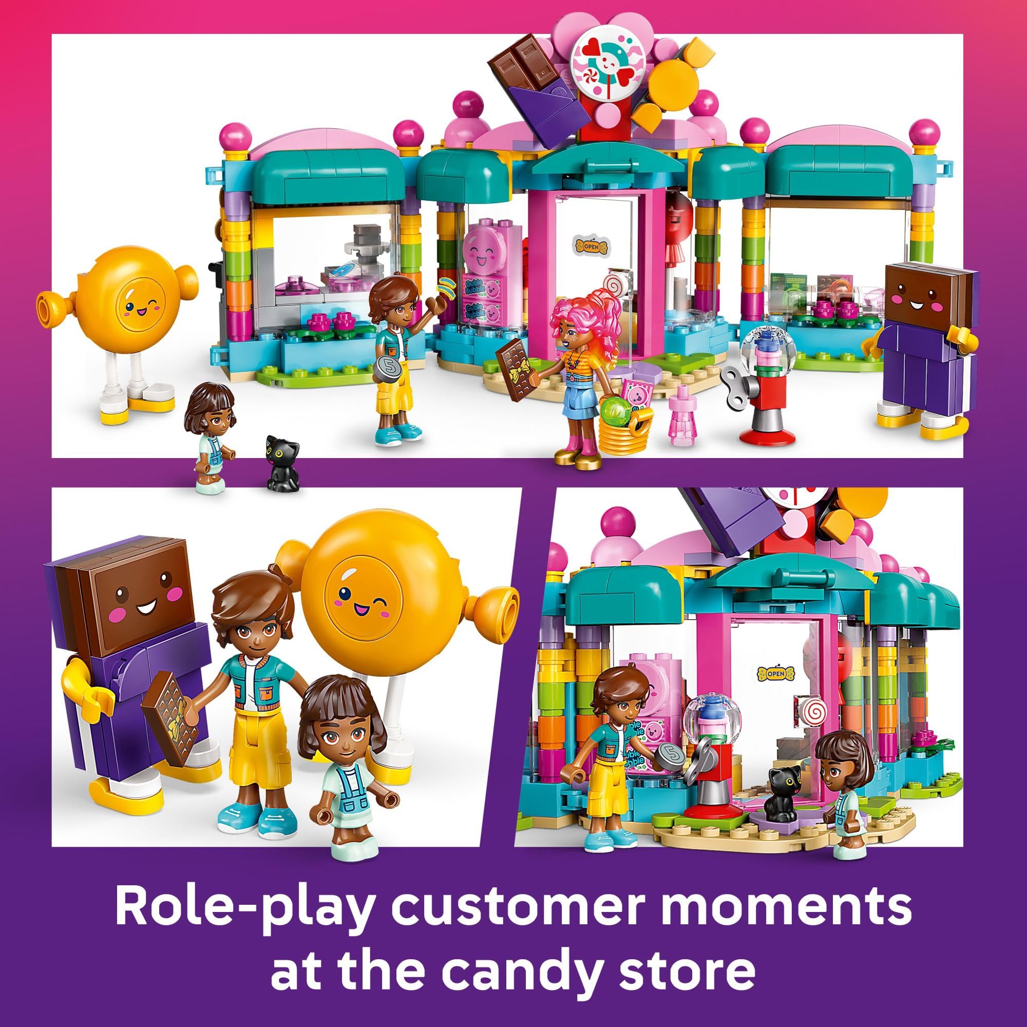 LEGO Friends Heartlake City Candy Store Building Toy Set for Kids Ages 6+ - 42649 | Creative Pretend Play with 2 Minidolls, Micro-Doll & Cat Figure | Perfect Birthday & Easter Gift for Girls & Boys | Fun Role-Playing & Storytelling Scenes