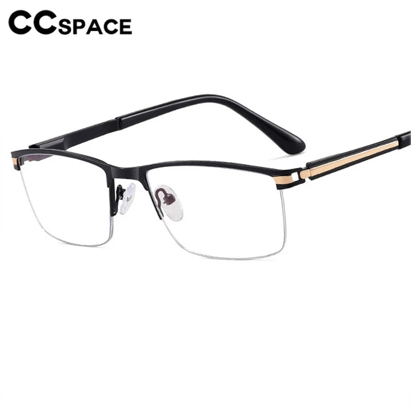 CCspace Semi-Rim Square Alloy Spring Hinge Eyeglasses for Men & Women - Lightweight Durable Frame for Reading, Driving & Daily Use - Model 300842
