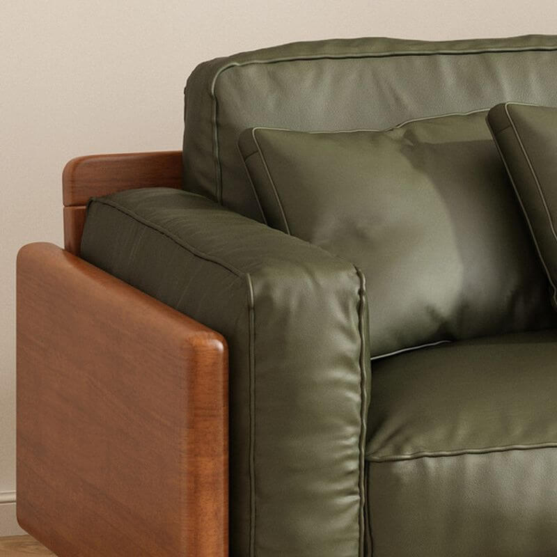Minimalist Lime Green Scratch-Resistant Sofa & Loveseat with Wood Square Arms, Wide Pillow Back & 3 Throw Pillows - 3/4/5 Seater for Living Room, Lounge & Home Office