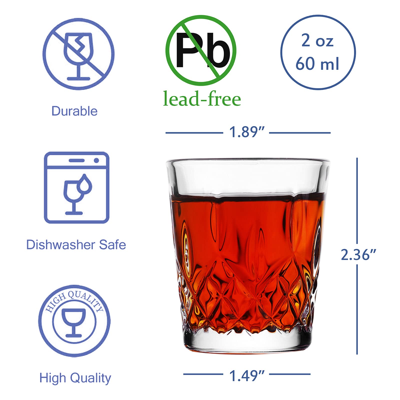 1.75oz Mini Shot Glass Set of 6 - Clear Small Tasting Glasses for Whiskey, Tequila, Sherry & Cordials - Perfect for Home Bars, Parties & Cocktail Tasting Events
