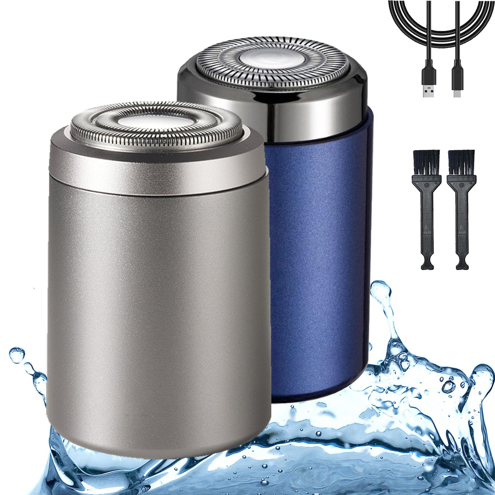 Mini Electric Shaver - USB C Rechargeable Waterproof Travel Razor Trimmer for Men, Portable Shaving Kit for Car, Office & Business Trip | Perfect for On-the-Go Grooming & Travel Essentials (Blue & Silver)