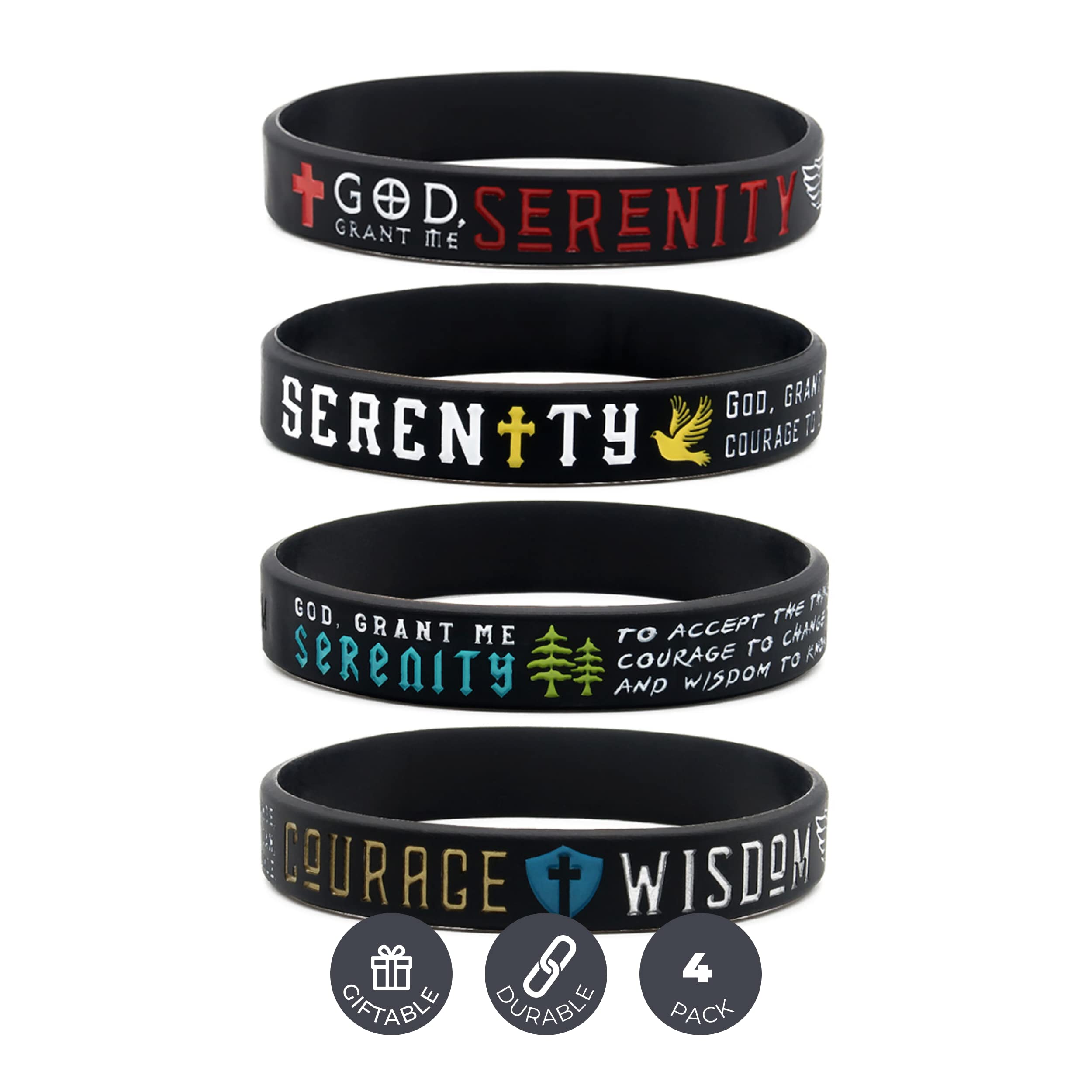 Inkstone Serenity Prayer Silicone Rubber Bracelets - Inspirational Wristbands for Men & Women - Motivational Accessories for Daily Wear, Yoga, Meditation & Spiritual Gifts