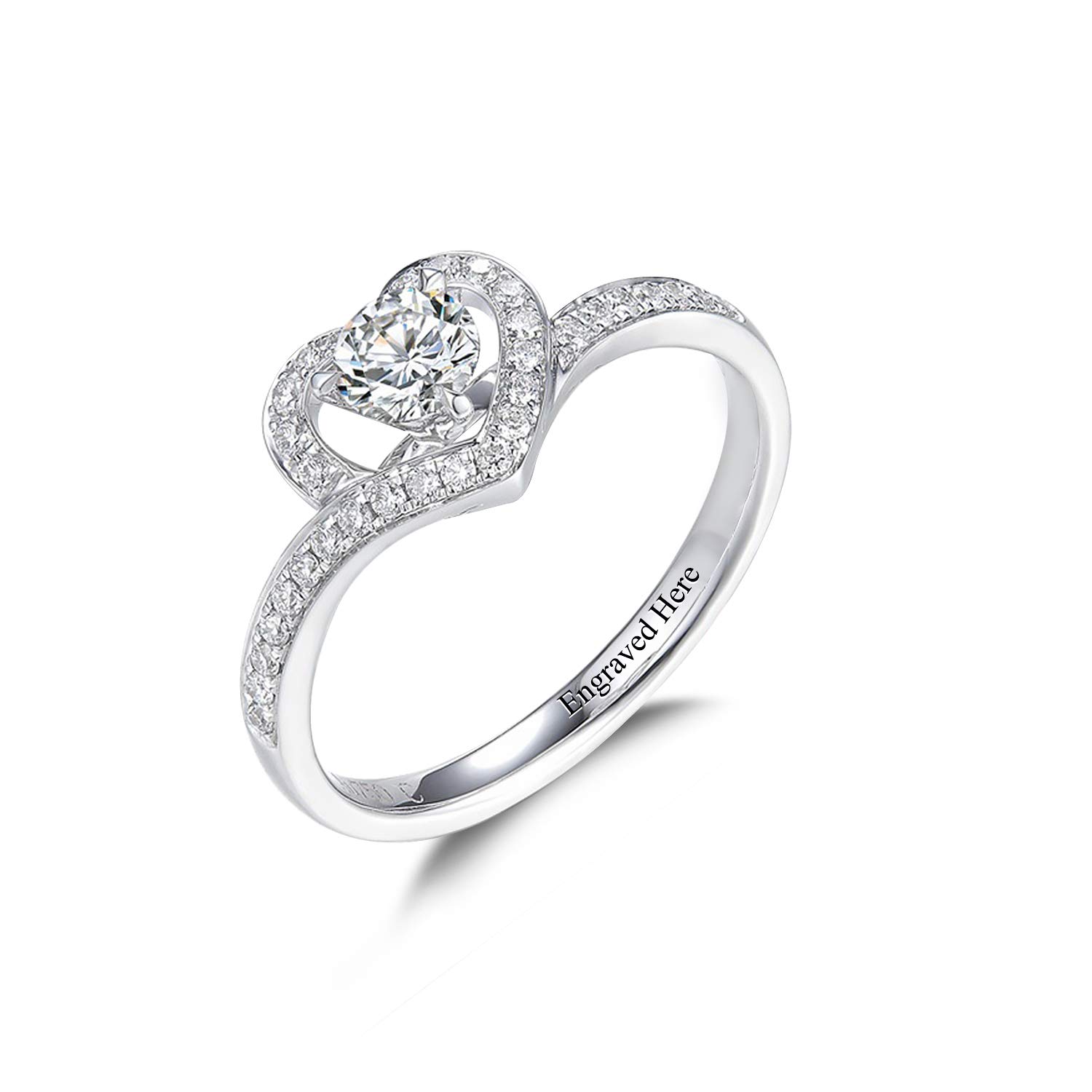 1 Carat Moissanite Heart Shaped Engagement Ring for Women - Personalized Custom Engraved Wedding Band, Anniversary Gift for Her - Perfect for Christmas, Birthday & Romantic Proposals (DIYA Collection)
