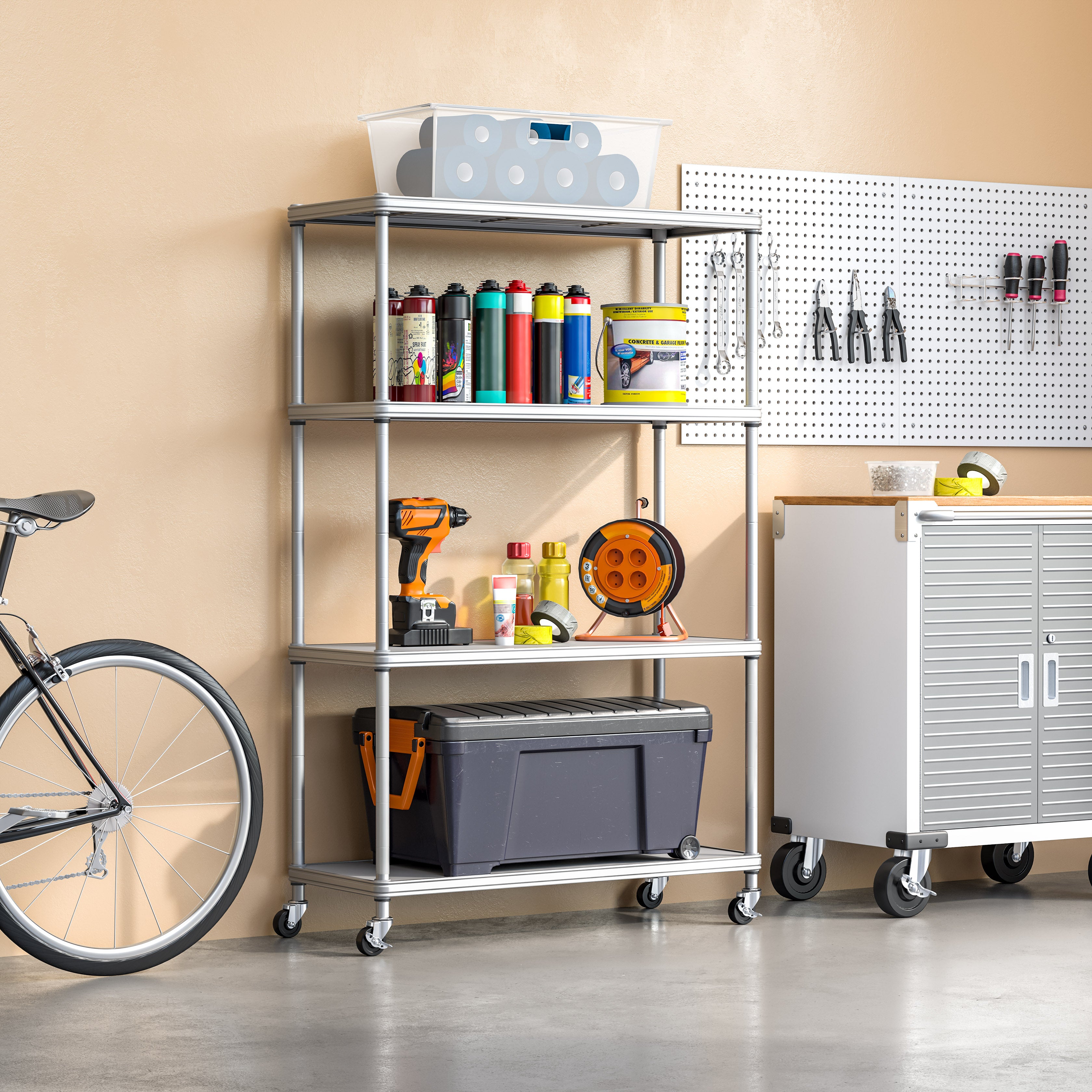 4-Tier Heavy Duty Steel Shelving Unit with Non-Slip Shelf Liners - Perfect for Garage Storage, Pantry Organization & Closet Shelving Solutions