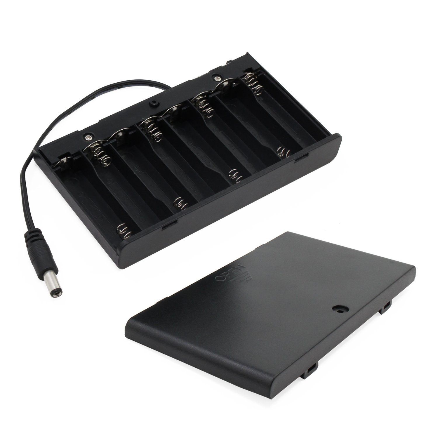 2 Pack 8 AA Battery Holder - 12V Plastic Storage Case with DC Plug for DIY Electronics, Toys & Emergency Power Supply