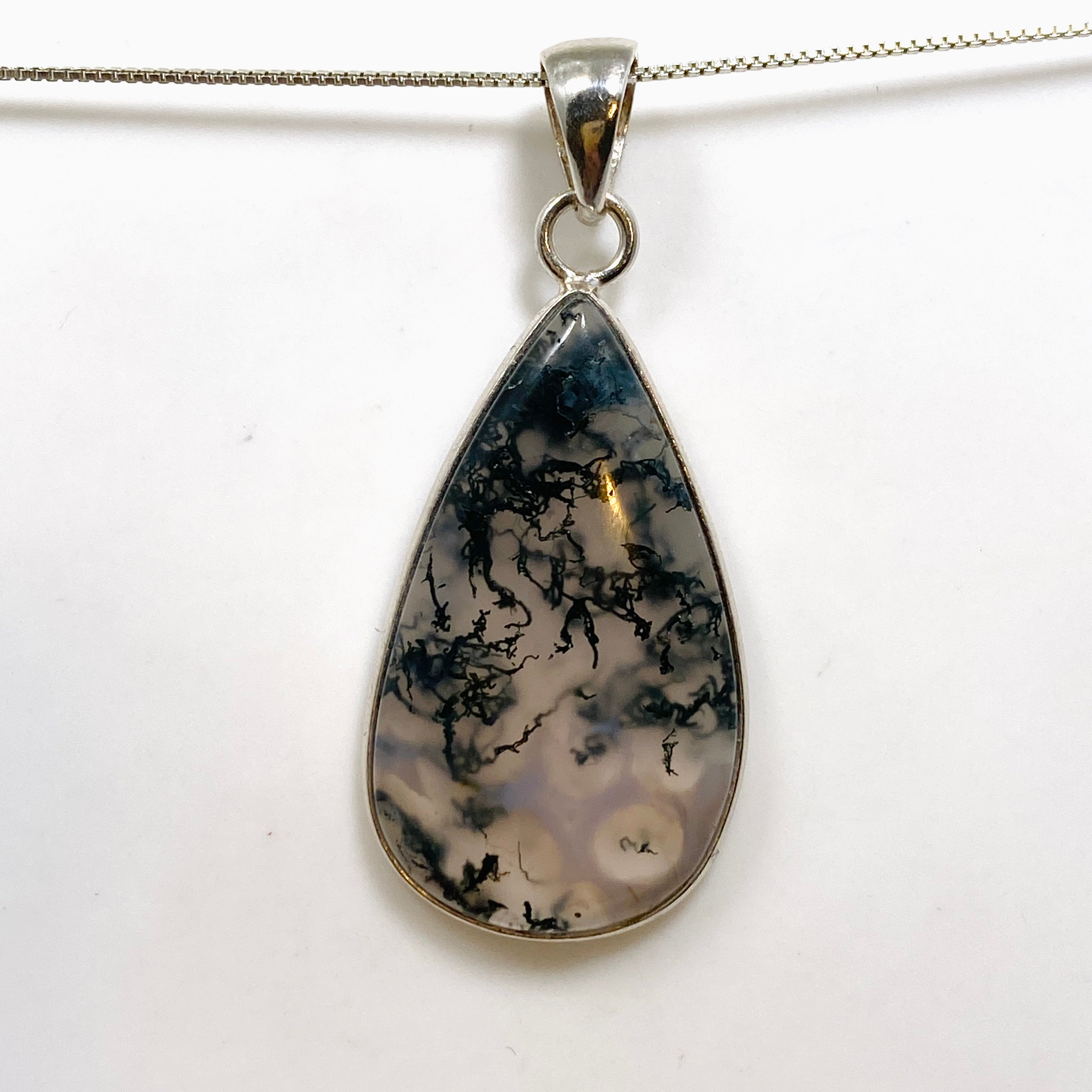 Natural Moss Agate Teardrop Cabochon Pendant - Handmade Gemstone Jewelry KPGJ4712 for Necklace Making, DIY Crafts & Spiritual Healing
