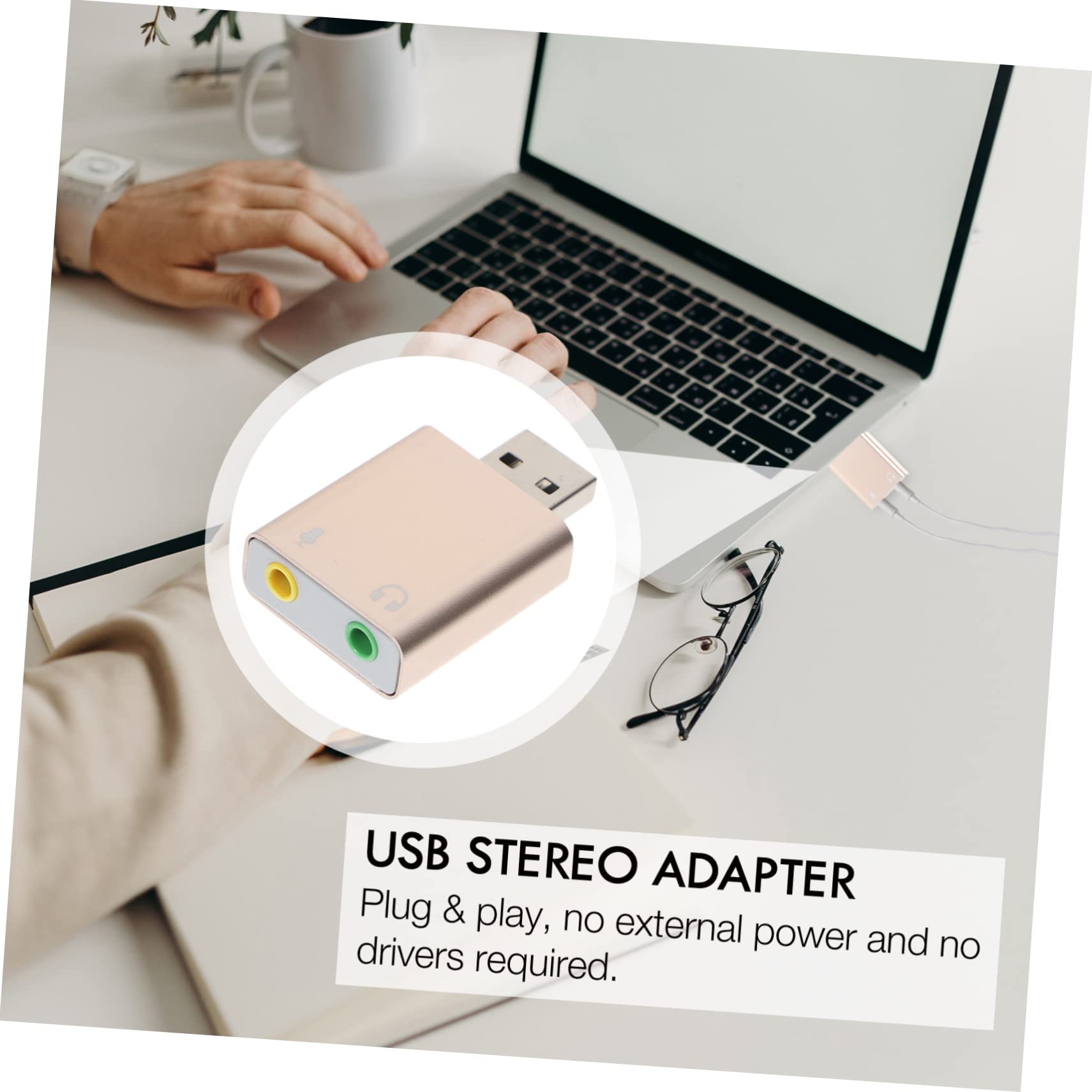 OSALADI 3PCS USB Audio Adapter with Microphone, Aluminum Alloy External Sound Card for Laptop & PC, 3D Stereo Audio Interface for Gaming, Streaming, and Video Conferencing