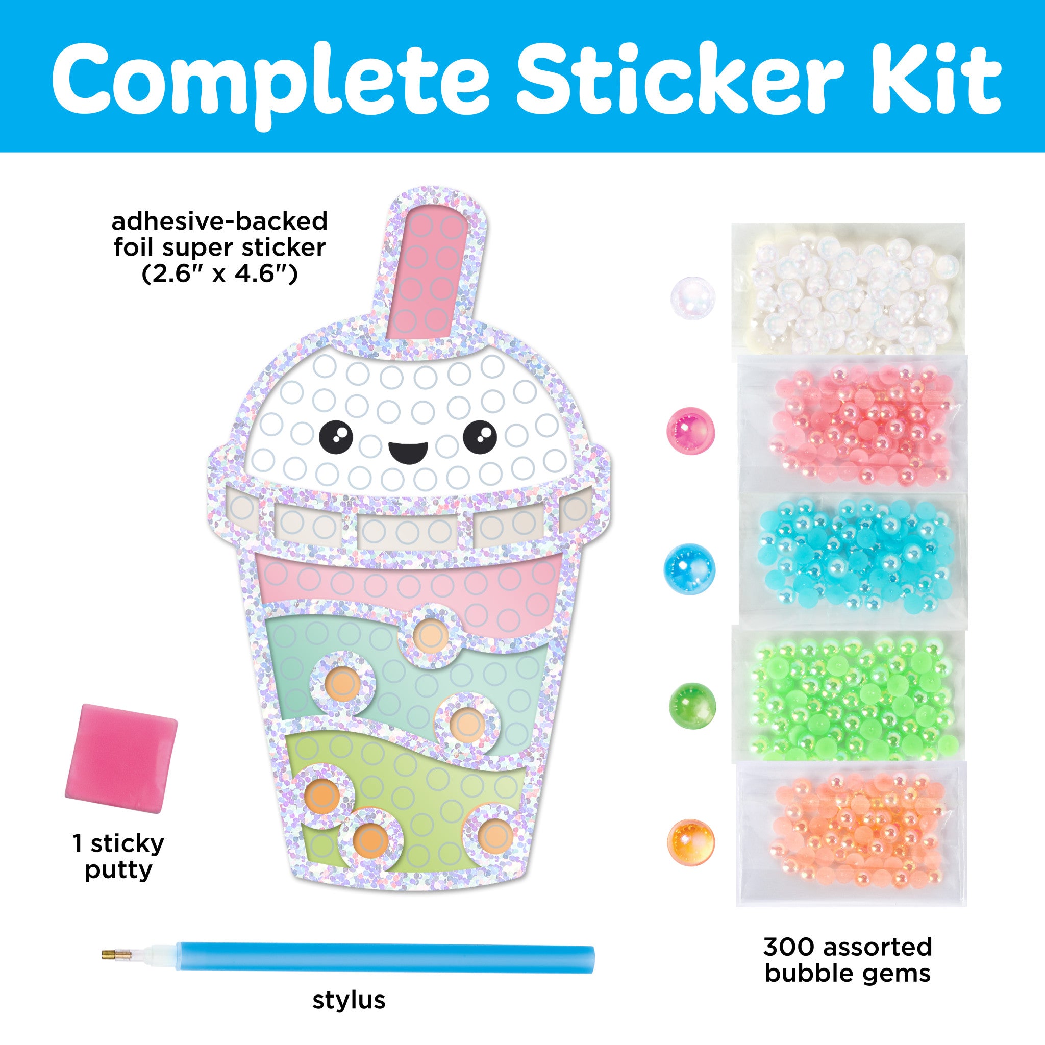 Bubble Gems™ Super Sticker Bubble Tea Kit - 6468000 - Fun DIY Stickers for Kids, Party Favors, Scrapbooking & Craft Projects