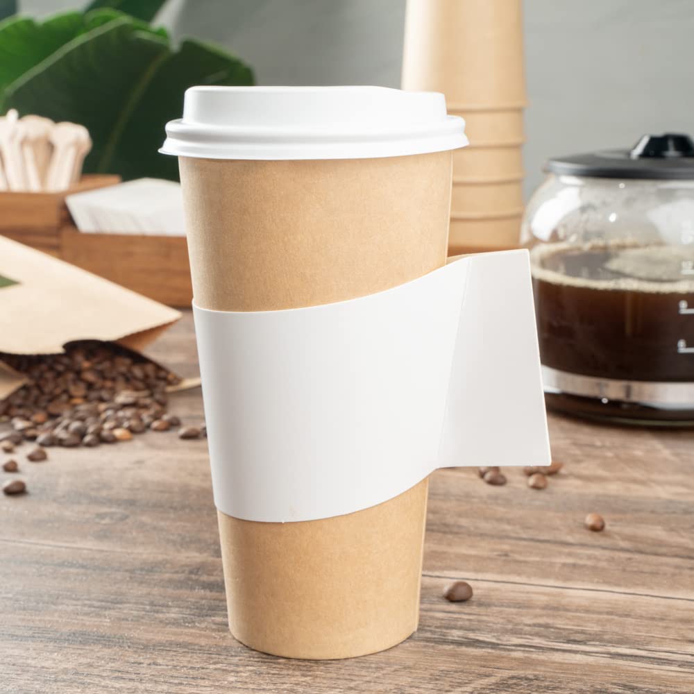 Restpresso Disposable Hot Coffee Sleeves with Handle - 1000 Pack White Paper Cup Jackets for 12oz, 16oz & 20oz Cups (Cups Sold Separately) - Perfect for Coffee Shops, Cafes & Takeout Restaurants