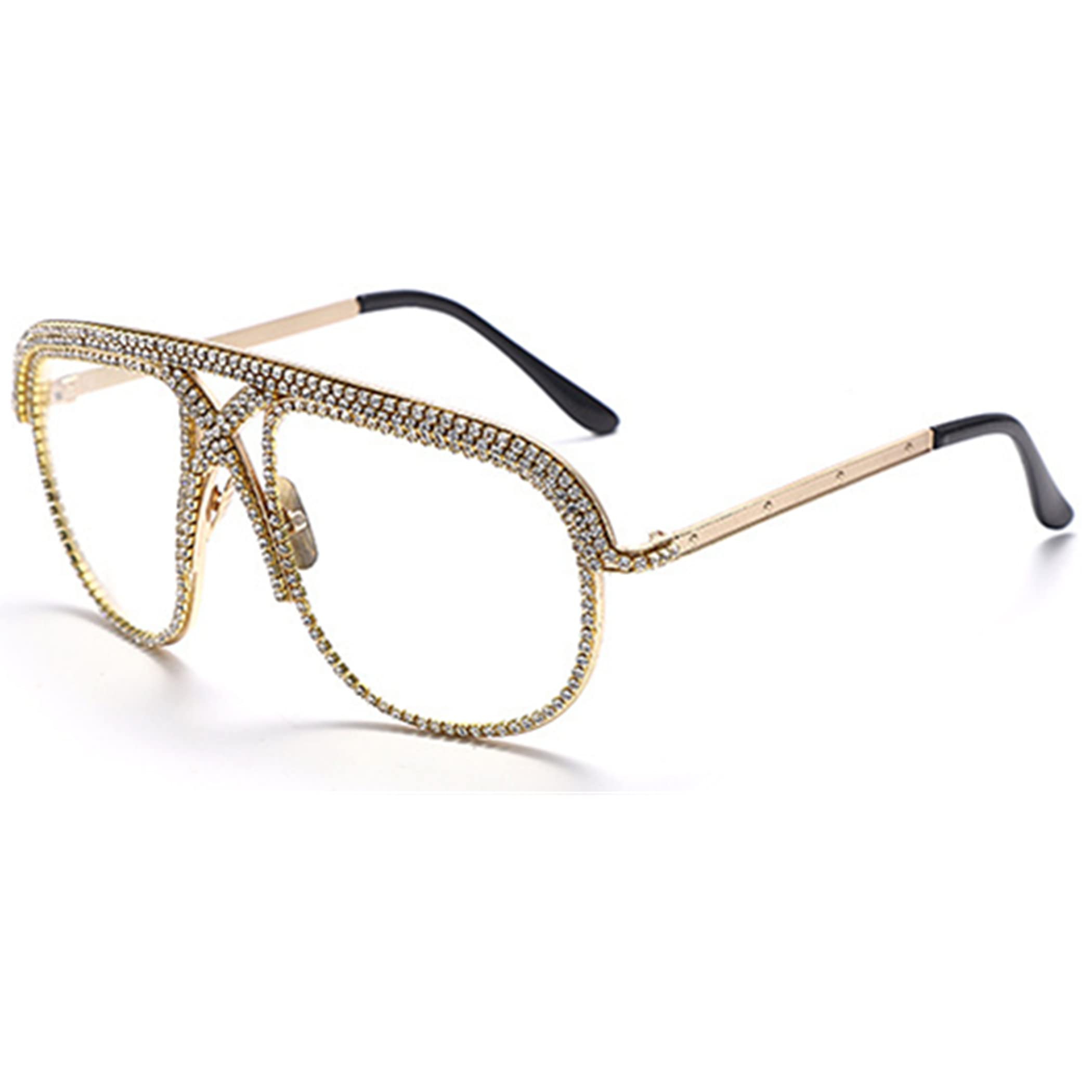 Bullabulling Square Diamond Rhinestone Blue Light Blocking Glasses - Stylish Metal Frame Reading Glasses with Crystal Accents for Women & Men | Perfect for Computer Use, Gaming, and Nighttime Screen Protection