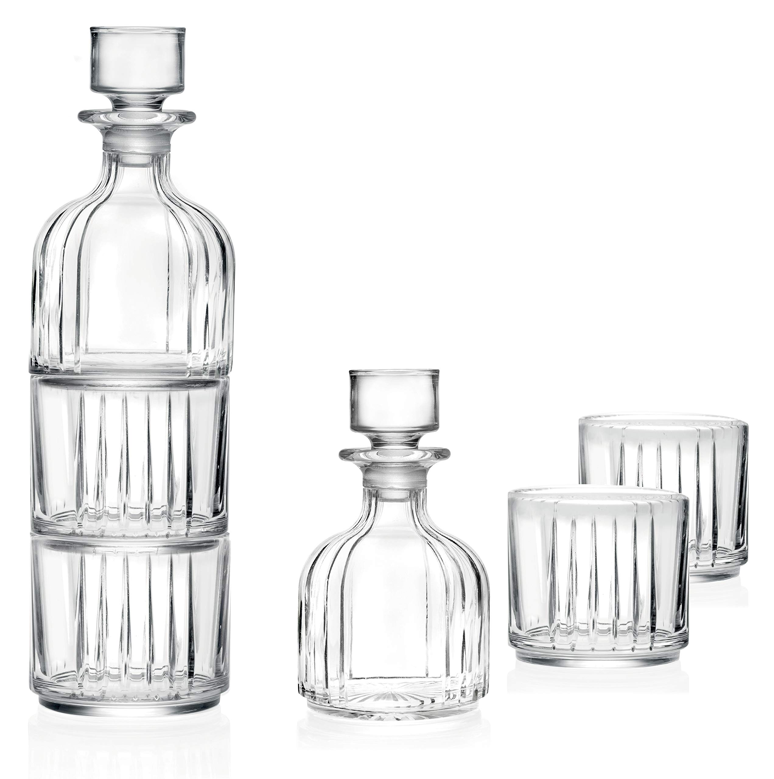 Premium Crystal Whiskey Decanter Set with 2 Stackable Old Fashioned Tumblers - 12oz European Glassware for Bourbon, Scotch & Cocktails - Elegant Home Bar & Gift Set for Whiskey Lovers
