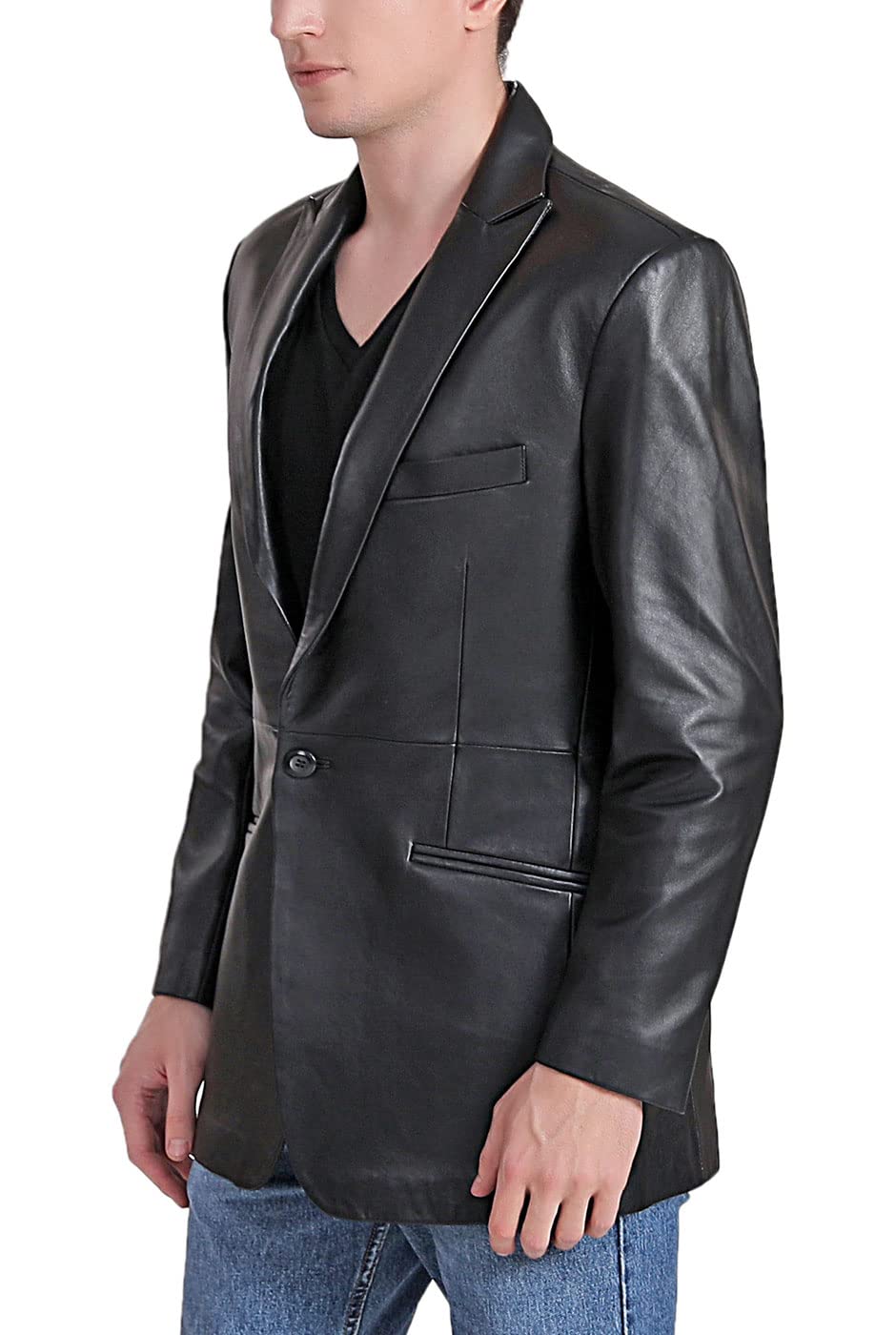 BGSD Men's Judd 1-Button Lambskin Leather Blazer Sport Coat Jacket - Slim Fit Formal Suit Jacket for Business, Wedding & Special Occasions (Available in Regular, Big & Tall, and Short Sizes)