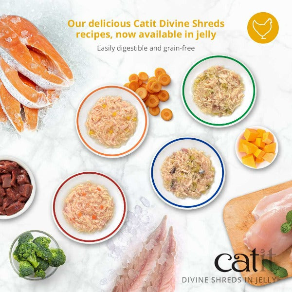 **Catit Divine Shreds Chicken with Liver & Broccoli in Jelly Canned Cat Food Topper – 4 Pack – High Protein Wet Cat Food for Adult & Senior Cats – Perfect for Picky Eaters & Mealtime Topping**