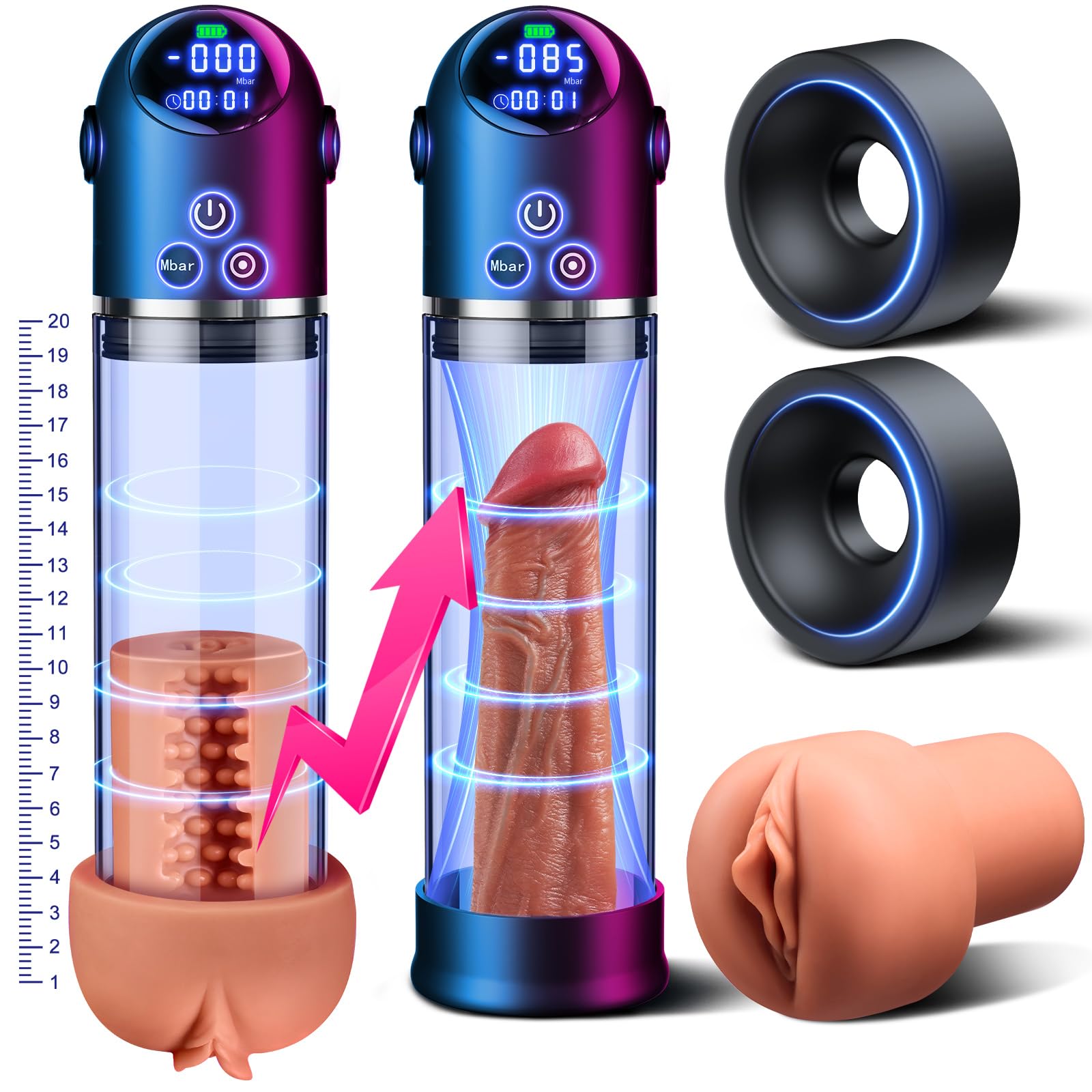 Premium Penis Pump for Men - Realistic Male Masturbator with 4 Suction Modes & LED Display, ED Vacuum Therapy Device for Penis Enlargement & Performance Enhancement - Perfect for Solo Play, Couples Intimacy & Sexual Wellness
