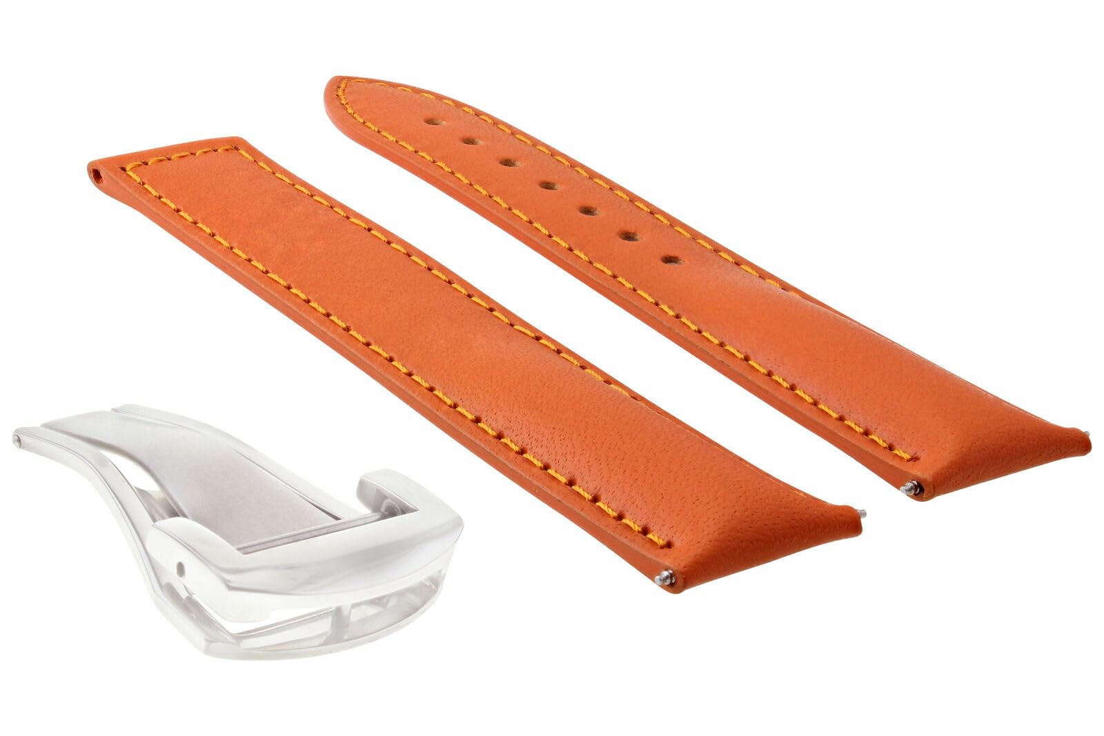 20mm Genuine Leather Watch Band Strap for Omega Seamaster Planet Ocean - Orange Deployment Clasp Replacement | Durable & Comfortable Watch Accessory for Diving, Swimming & Everyday Wear