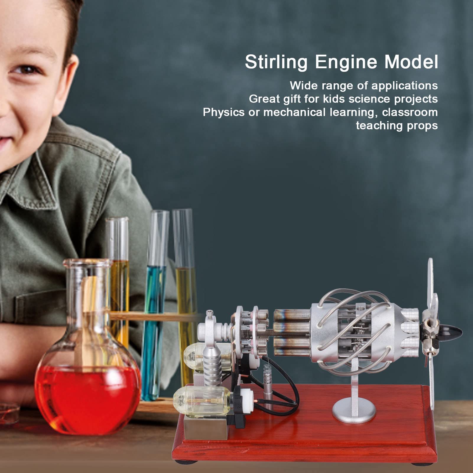 Hilitand 16 Cylinder Hot Air Stirling Engine Model - Educational Science Toy, Electricity Generator Kit for Adults & Kids - Perfect for STEM Learning, DIY Projects & Unique Gifts