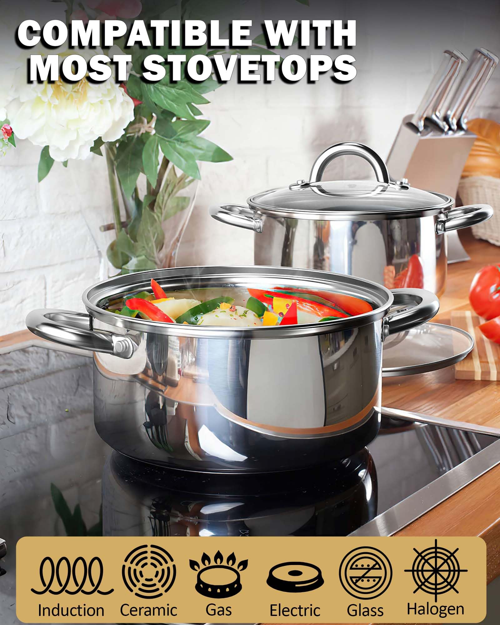 Cook N Home 12-Piece Stainless Steel Cookware Set - Premium Pots & Pans for Professional Cooking | Perfect for Home Chefs, College Dorms & RV Kitchens