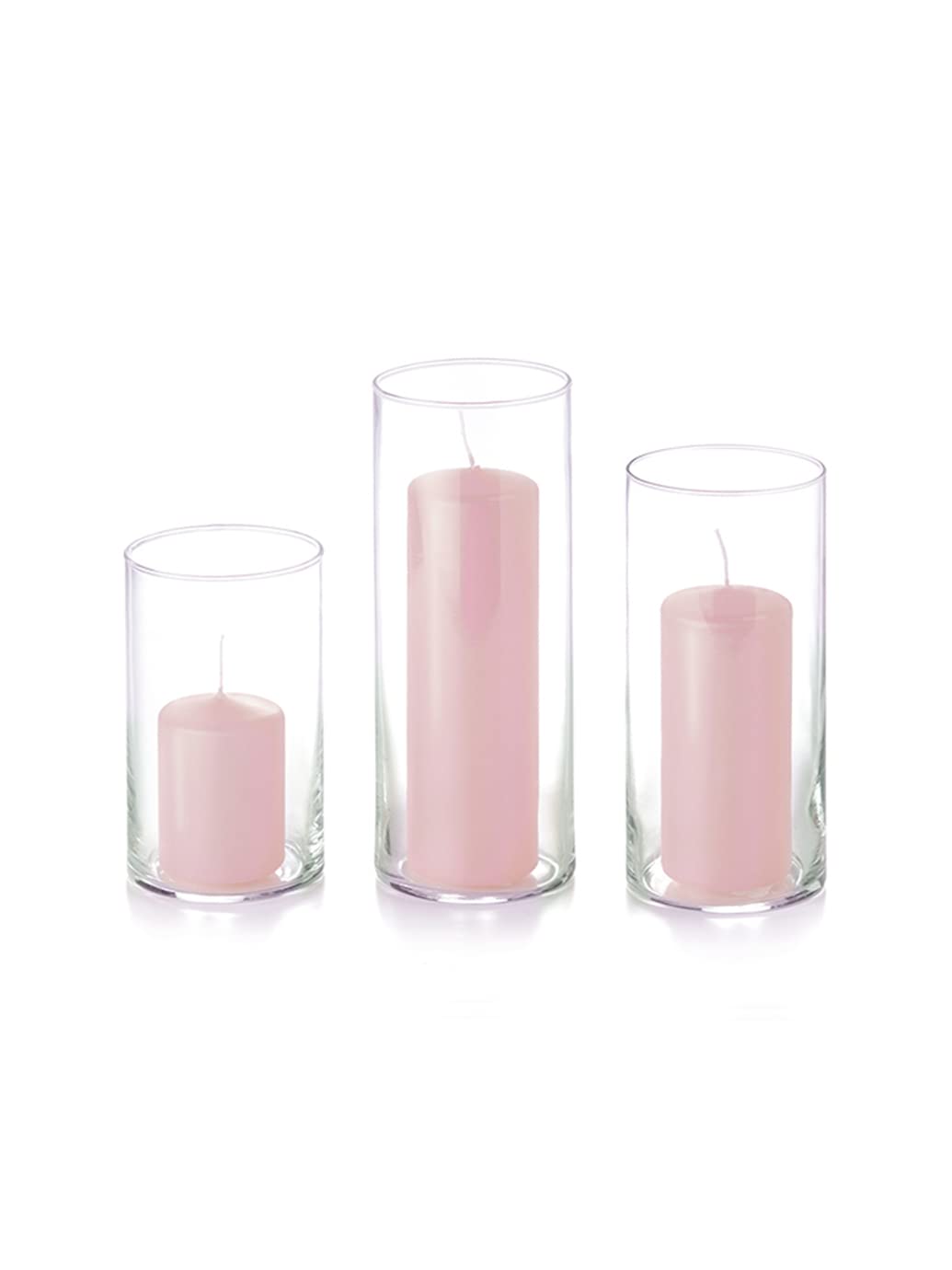 Yummi Set of 12 Slim Pillar and Cylinder Vases in Blush - Elegant Wedding Centerpieces, Home Decor, Floral Arrangements for Parties & Events