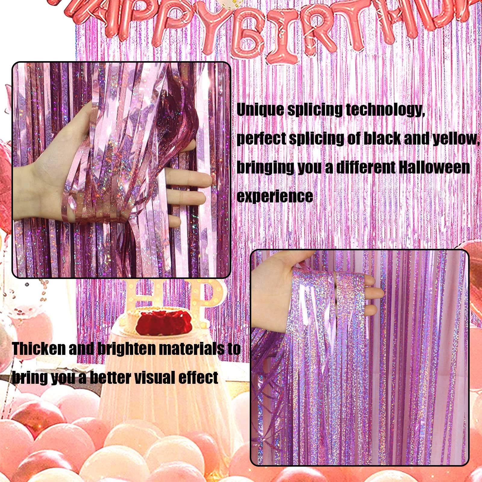 4 Pack Pink Tinsel Foil Fringe Curtain Backdrop - 3.28Ft x 8.2Ft Metallic Streamers for Wedding, Bridal Shower, Birthday & Holiday Party Decorations | Perfect for Photo Booths, Bachelorette Parties, Halloween & Christmas Celebrations