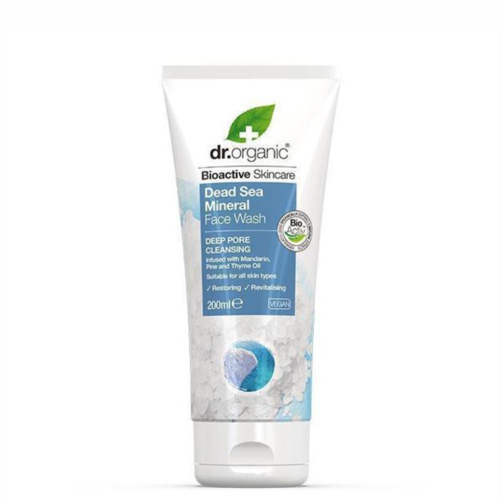 Dr Organic Face Wash with Dead Sea Minerals - Natural & Gentle Cleanser for Acne, Oily & Sensitive Skin - Perfect for Daily Skincare Routine & Travel