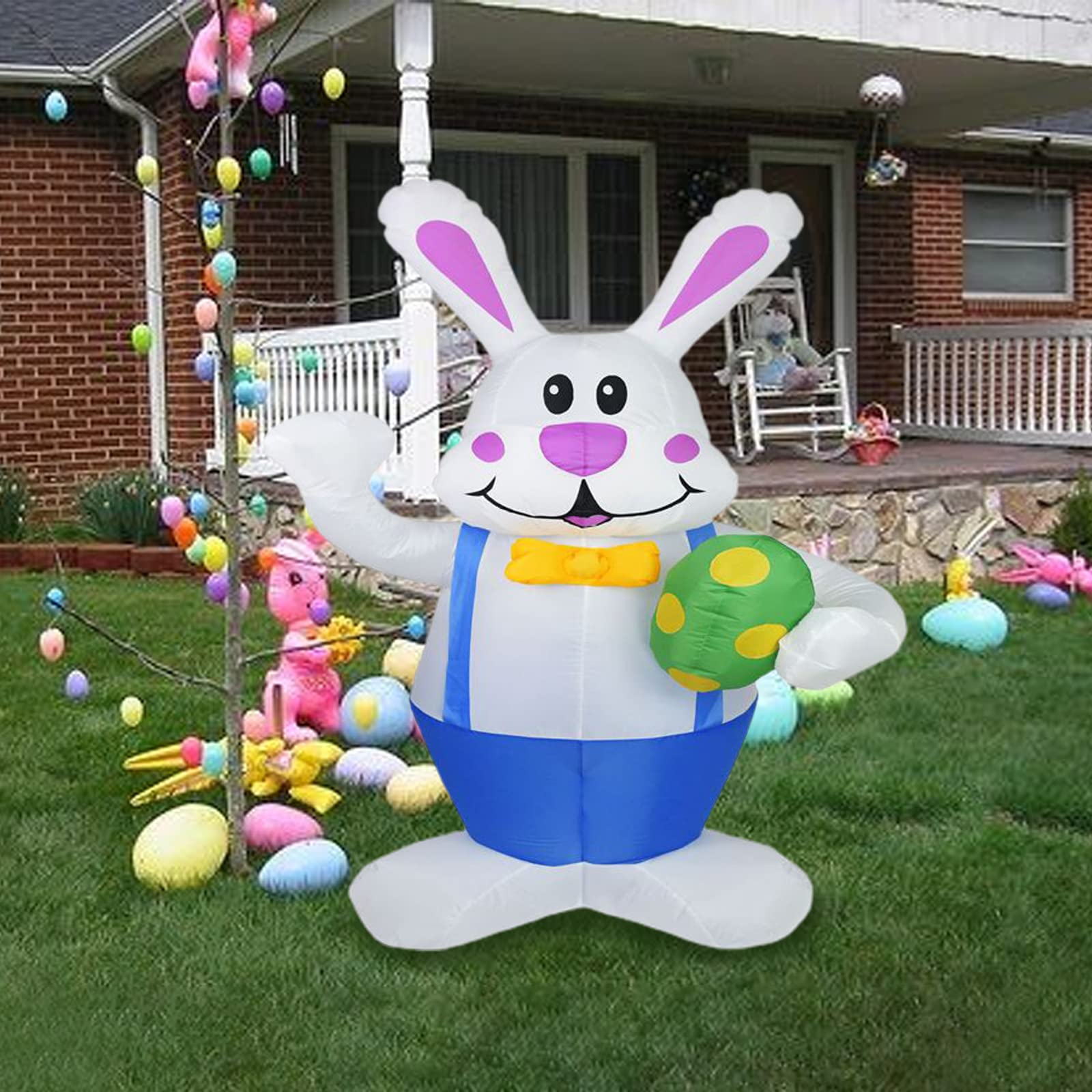 6 Ft LED Easter Bunny Inflatable Yard Decoration - White & Pink Blow Up Bunny for Easter Outdoor Decor | Perfect for Front Lawn, Garden Party & Spring Festival Decorations