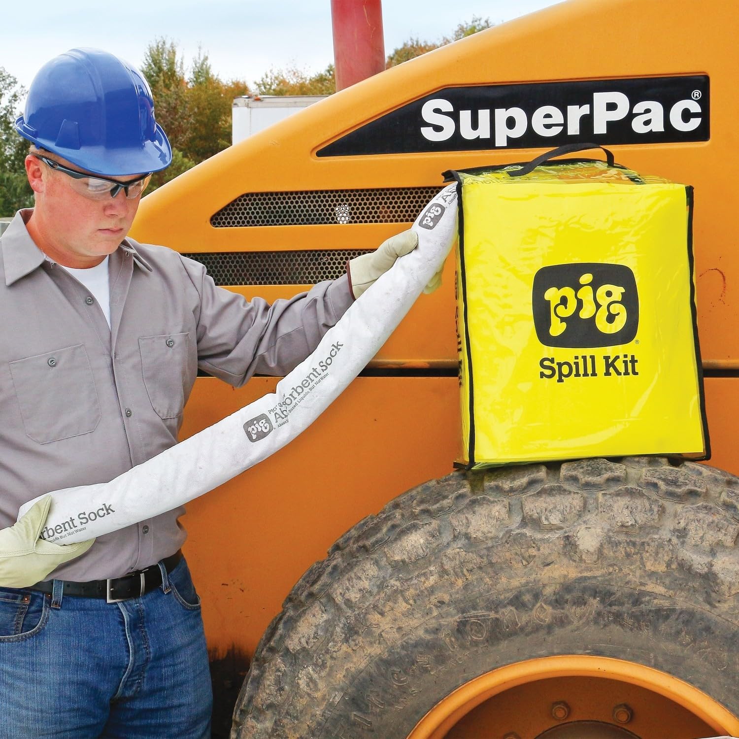 PIG Hi-Viz Oil-Only 6.5 Gallon Truck Spill Kit in Clear See-Thru Bag | Fuel & Oil Spill Containment for Commercial Vehicles | Emergency Leak Response for Truck Stops, Garages & Fleet Maintenance