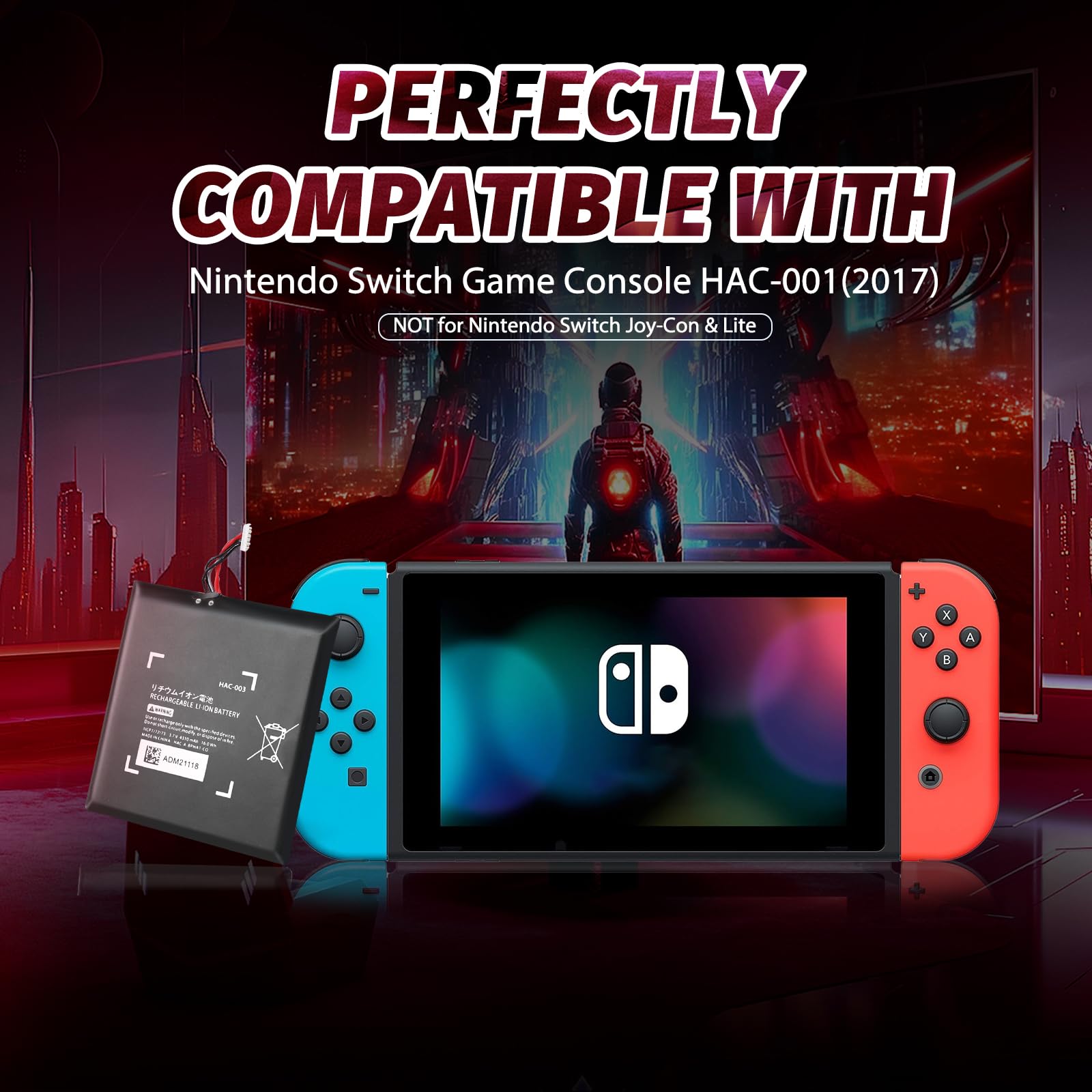 HAC-003 Replacement Battery for Nintendo Switch 2017 Console (HAC-001) - 4310mAh Extended Life Battery Pack with Repair Tools | Perfect for Gaming On-The-Go & Console Maintenance