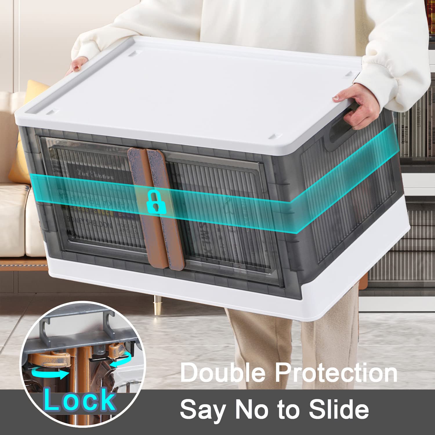 300Qt Plastic Storage Bins with Lids (3-Pack) - Foldable, Stackable Organizing Bins with Wheels & Front Door Access for Closet, Garage & Home Organization | Perfect for Seasonal Storage, Toys & Household Items
