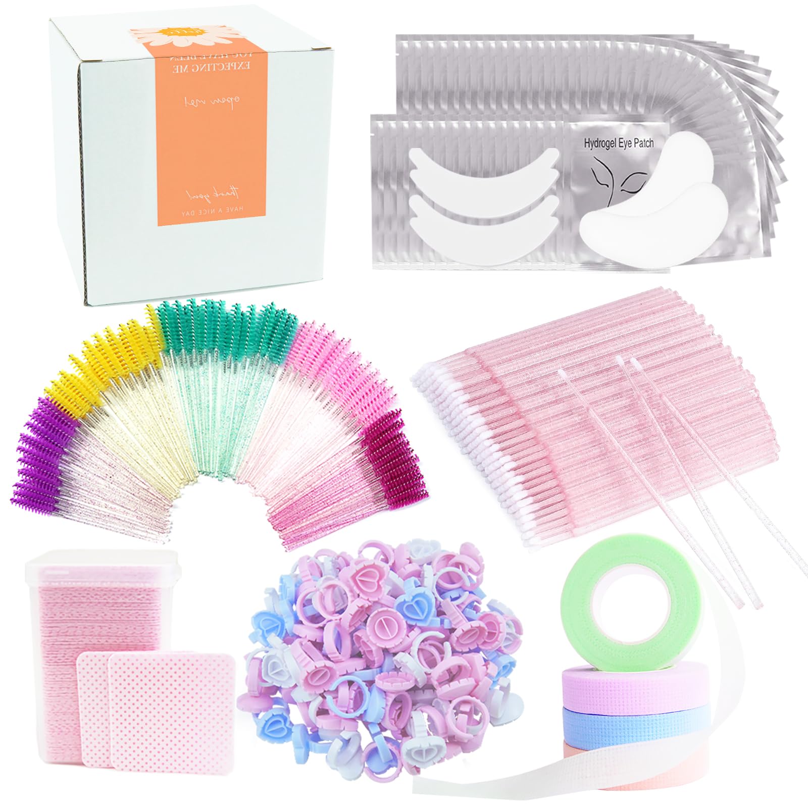 554 PCS Professional Eyelash Extension Kit for Lash Technicians - Includes 25 Foam Lash Pads, 25 Eye Gel Pads, 100 Glue Rings, 100 Eyelash Brushes, 100 Micro Applicators, 200 Glue Wipes & 4 Lash Tapes - Perfect for Salon, Spa & Home Lash Extensions