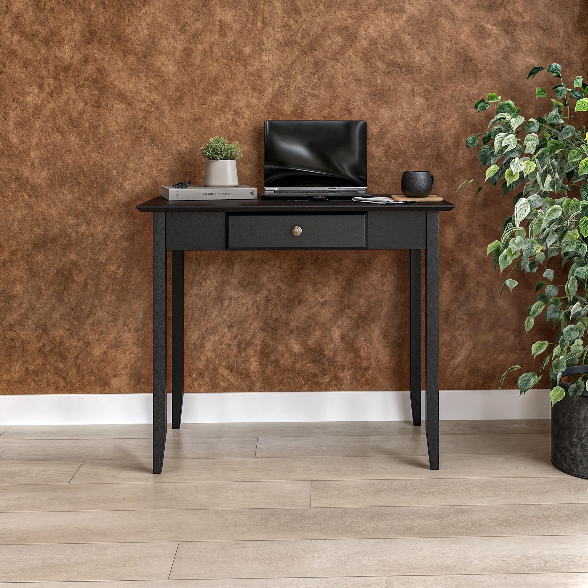 Camaflexi Black Shaker Writing Desk with One Drawer - Compact Home Office Desk for Small Spaces, Study & Work from Home