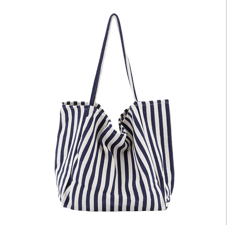 Stylish Striped Canvas Tote Bag for Women - Large Capacity Fashion Shoulder Bag - Durable Casual Shopping Tote - Perfect for Groceries, Beach Trips & Daily Essentials