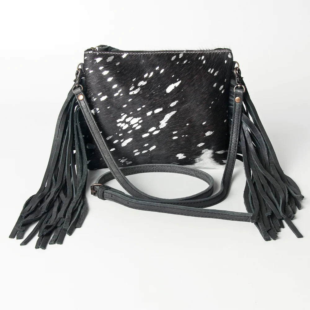 American Darling White & Black Acid Wash Fringe Purse - Stylish Crossbody Bag for Women, Perfect for Casual Outings & Night Events
