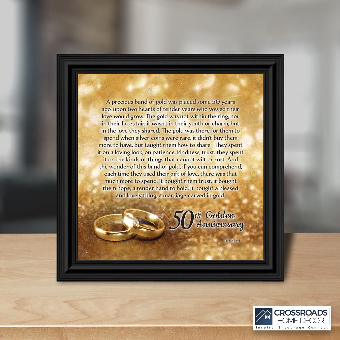 50th Wedding Anniversary Gifts for Parents - Elegant Golden Picture Frame for Couples | Crossroads Home Décor 8608B | Perfect for Displaying Anniversary Photos & Home Decoration