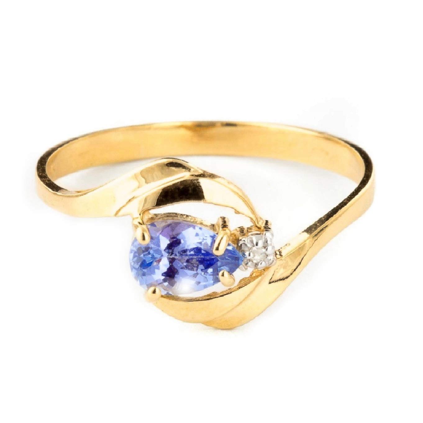 14K Solid Yellow Gold Ring with Natural Diamond & Pear Tanzanite - Elegant Jewelry for Weddings, Anniversaries, and Special Occasions