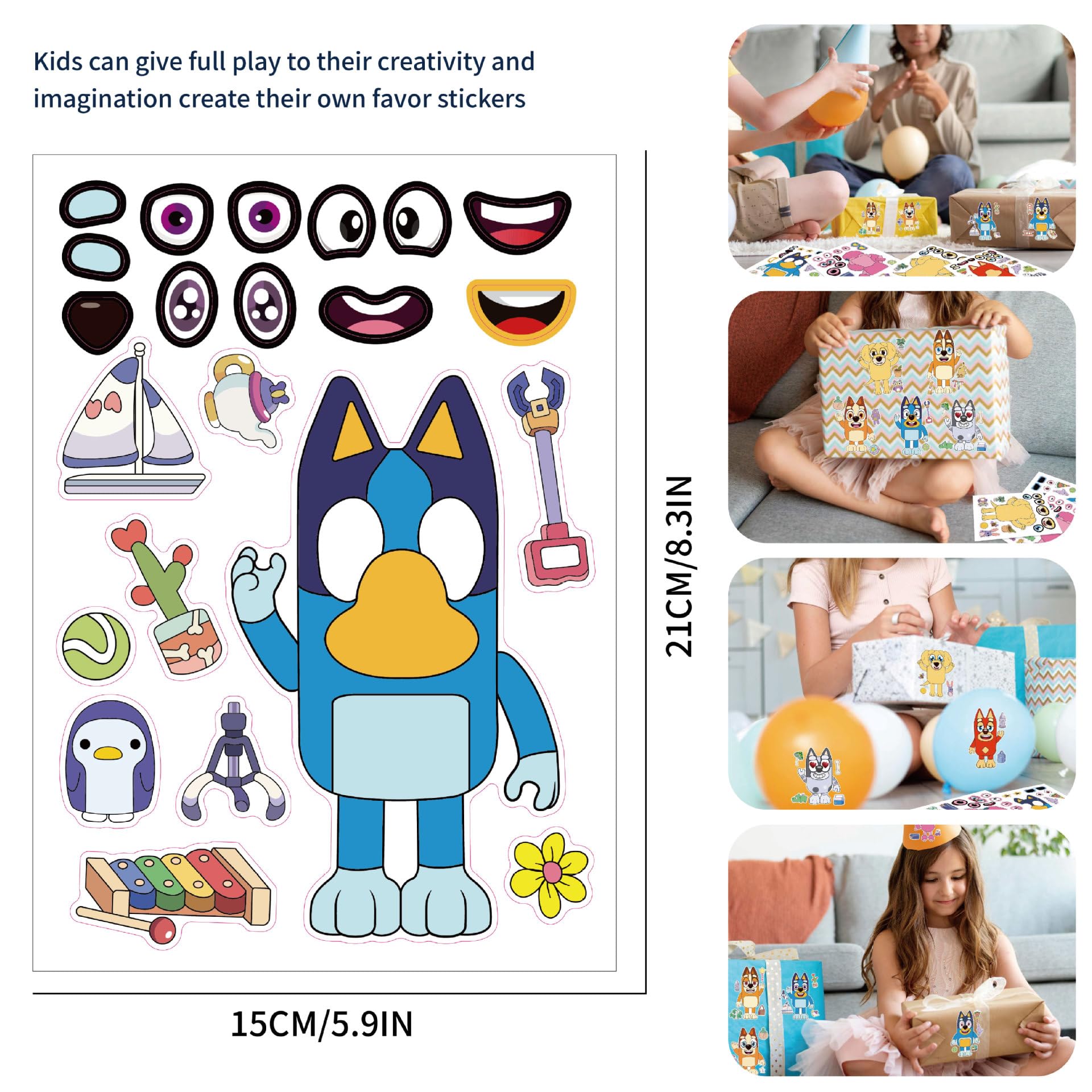 16 Sheets DIY Cartoon Face Stickers for Kids - Cute Anime Puzzle Stickers for Birthday Gifts, Party Favors, School Rewards & Art Crafts - Perfect for Scrapbooking, Notebook Decoration & Kids' Activities