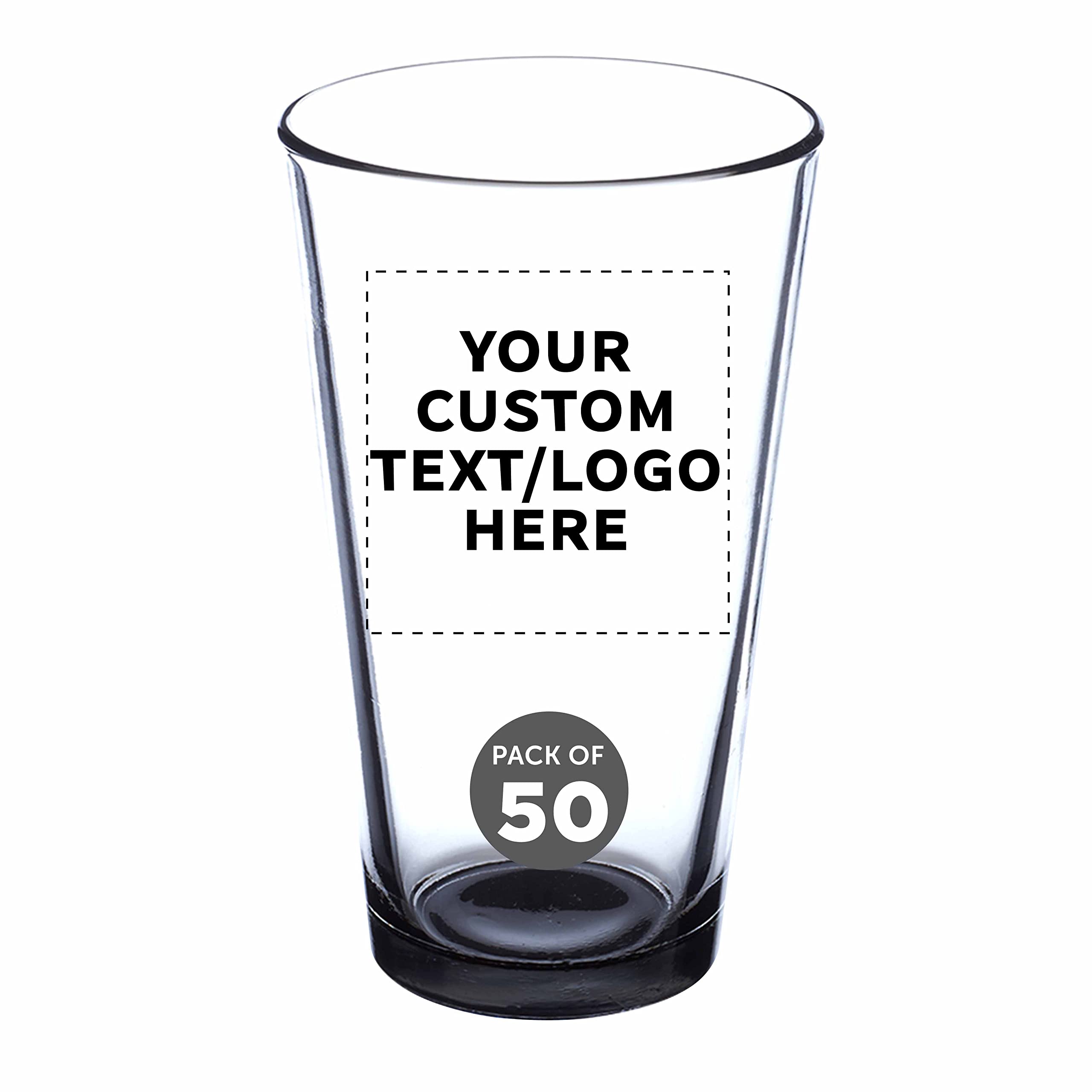Custom 16 oz Beer Pint Glasses - Bulk Set of 50 Personalized Bar Glasses with Thick Base & Walls | Heavy Duty Stackable Glassware for Restaurants, Bars & Home Use | Perfect for Commercial Establishments, Parties & Gifts