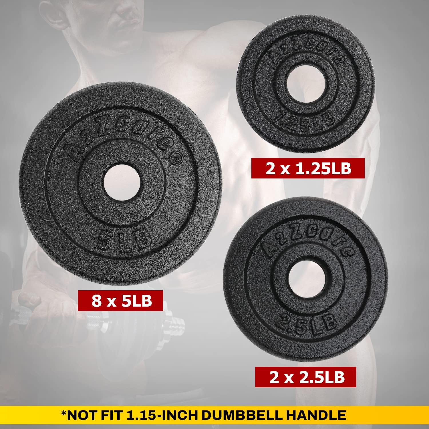 A2ZCARE 1 Inch Standard Weight Plates Set - 1.25 lbs to 15 lbs Cast Iron Dumbbell & Barbell Plates for Home Gym, Strength Training, and Fitness Workouts