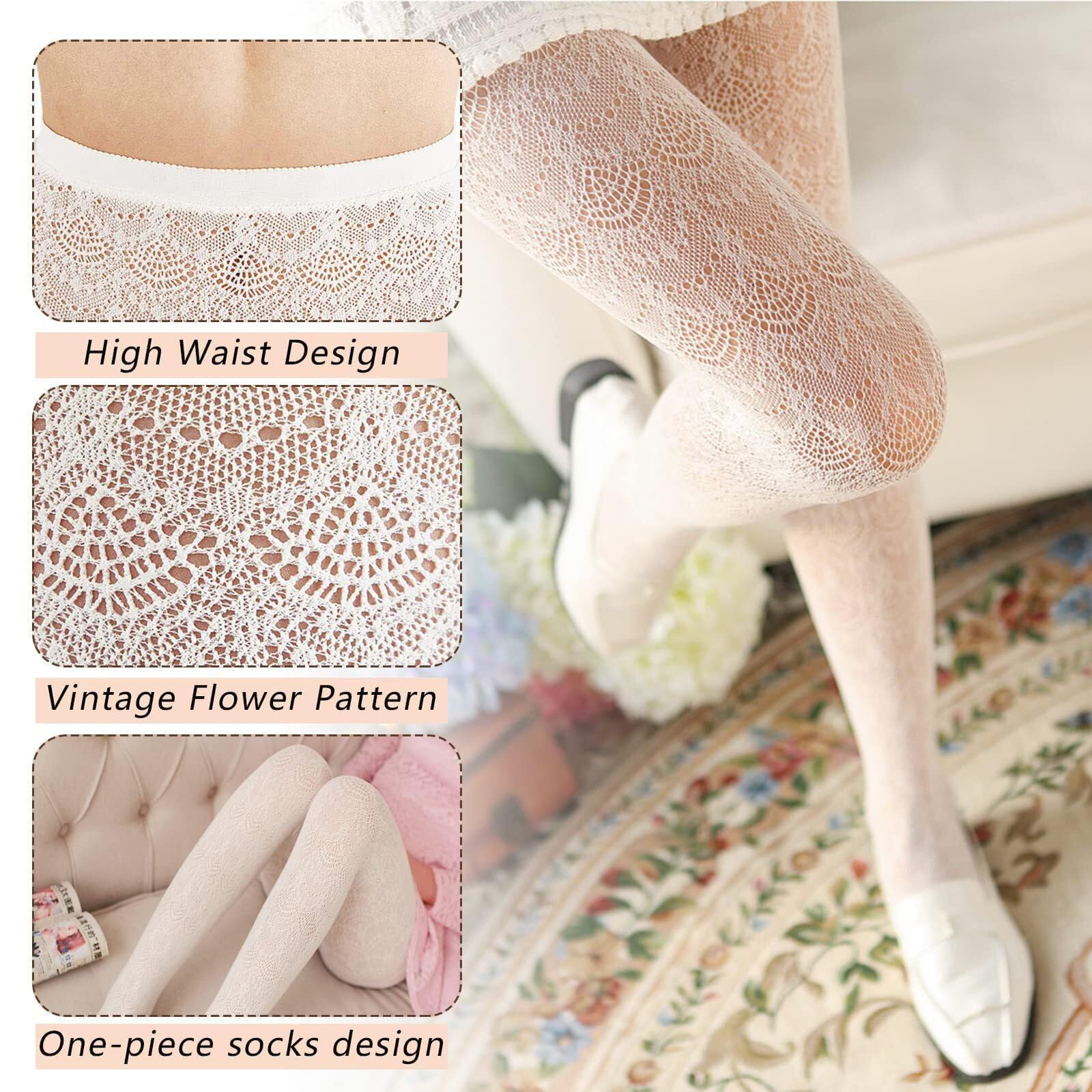 YUFFQOPC Women's Lace Hollow-Out Floral Pattern Tights - Sexy Pantyhose Stockings for Ladies, Perfect for Date Nights, Parties & Fashion Outfits