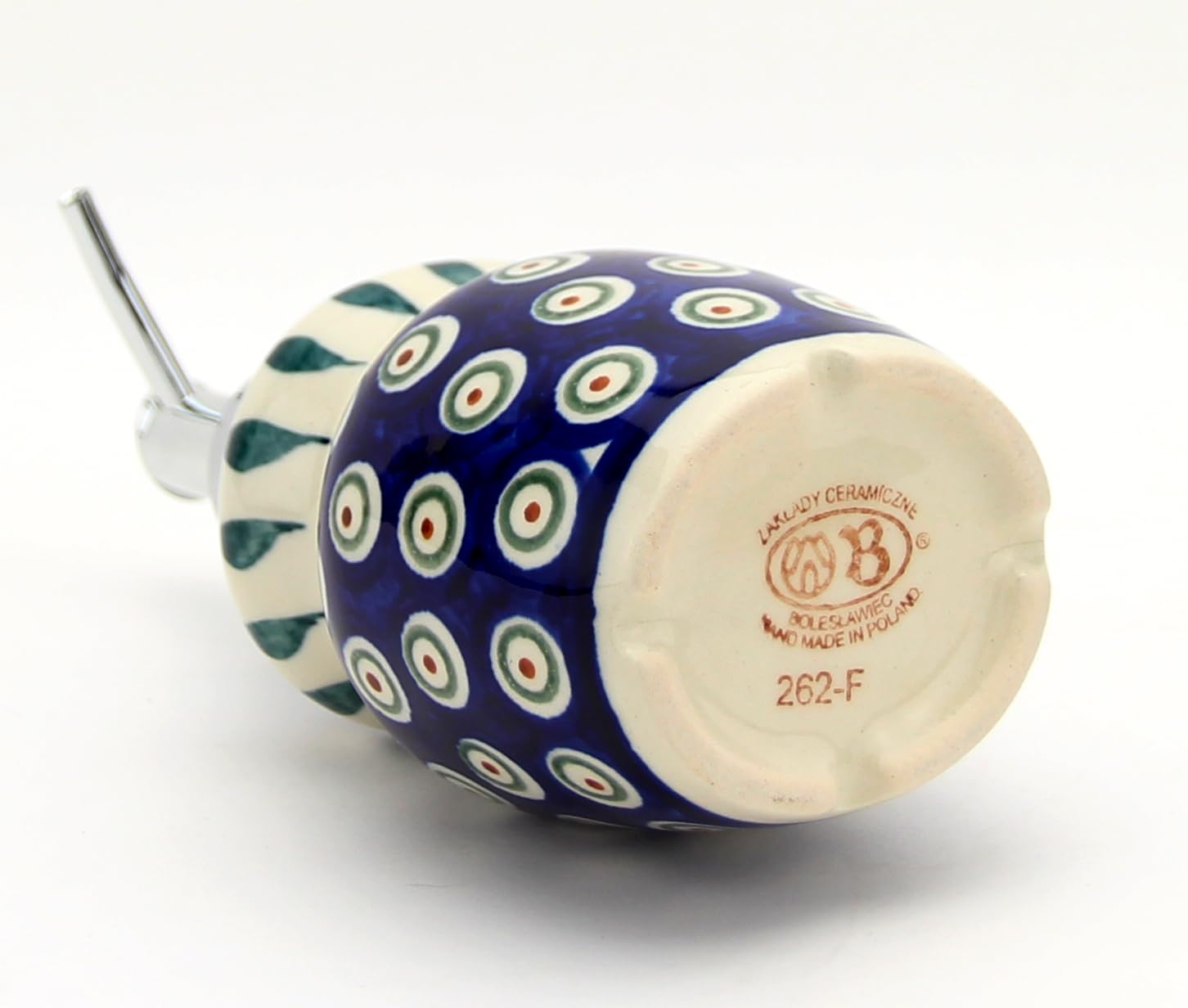 Handmade Polish Pottery 11 oz Soap Pump Dispenser with Stainless Steel Pump - Boleslawiec Stoneware Refillable Lotion Bottle - Peacock Design for Bathroom, Kitchen & Home Decor