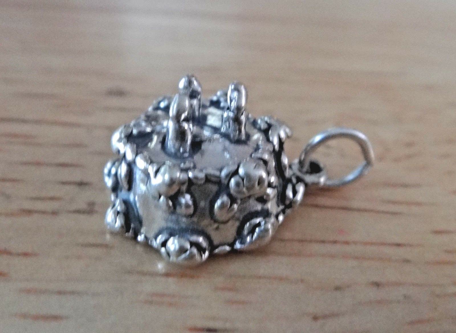 Sterling Silver 3D 10x15mm 3g Hollow Birthday Cake Charm for Jewelry Making - Perfect for DIY Bracelets, Necklaces & Cake Decorations