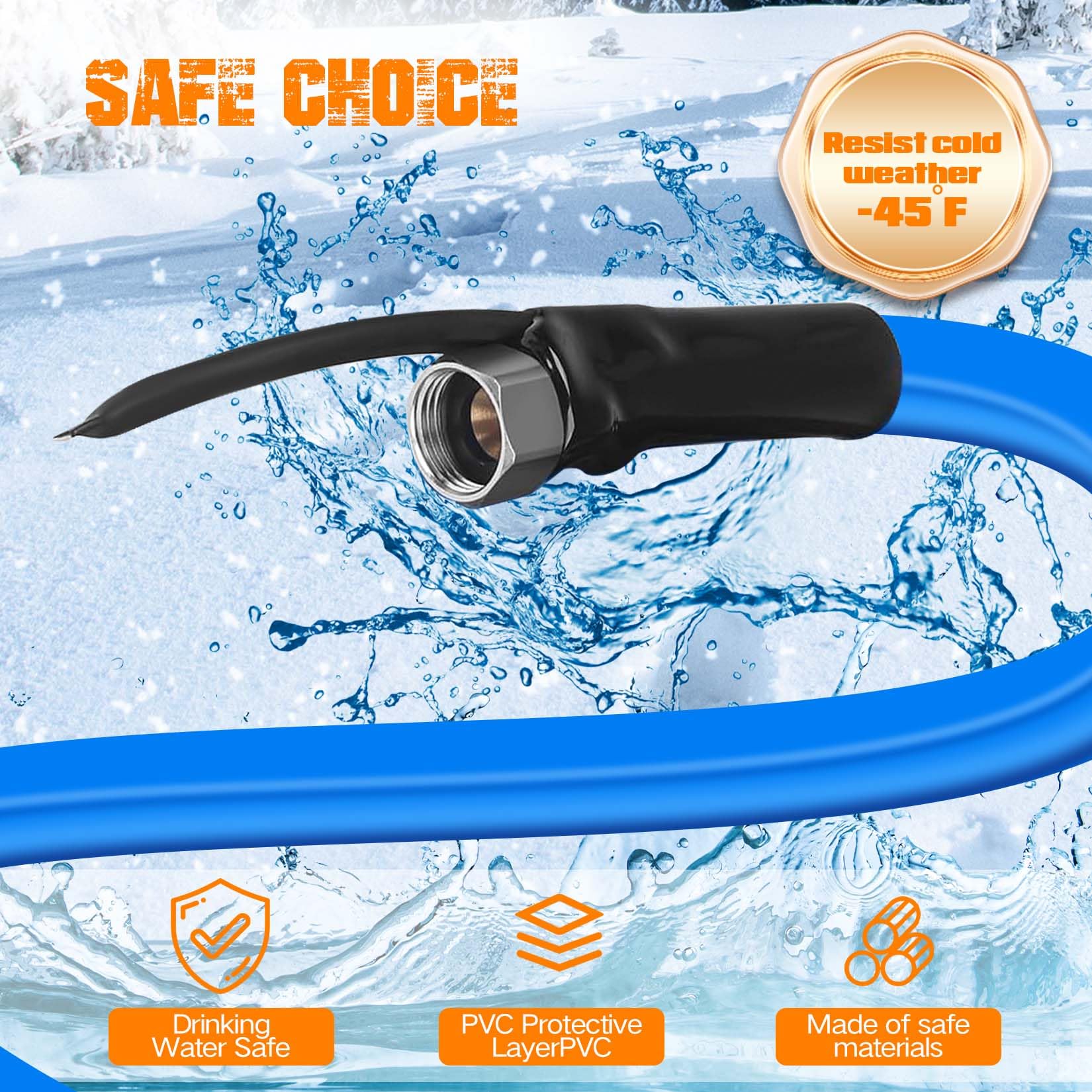 90FT Heated RV Water Hose -45℉ Antifreeze, Drinking & Garden Hose for Winter Camping | RV Accessories & Outdoor Water Supply Solution