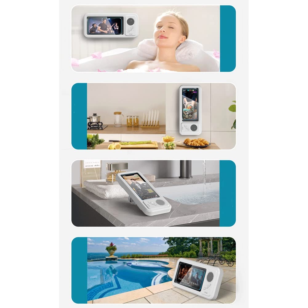 **Wireless Bluetooth Speaker with Waterproof Phone Holder - White | Bathroom, Wall Mount, Home TV & Mobile Phone Stand for Hands-Free Calls & Music**
