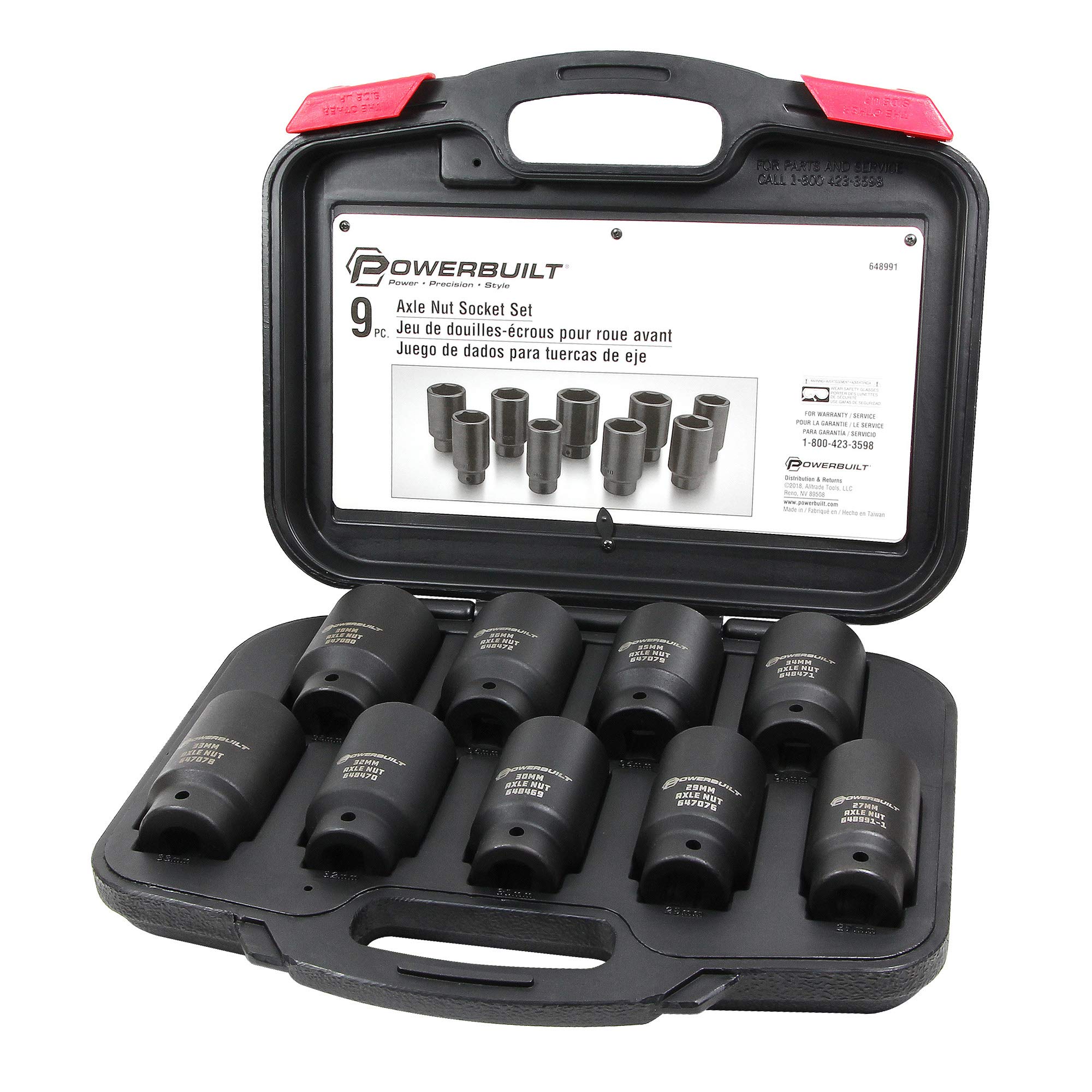 Powerbuilt 9-Piece Deluxe Axle Nut Socket Set - Professional Grade Tools for Removing Front Wheel Axle Nuts on Foreign & Domestic Vehicles (Model 648991) - Perfect for Auto Repair Shops & DIY Car Maintenance