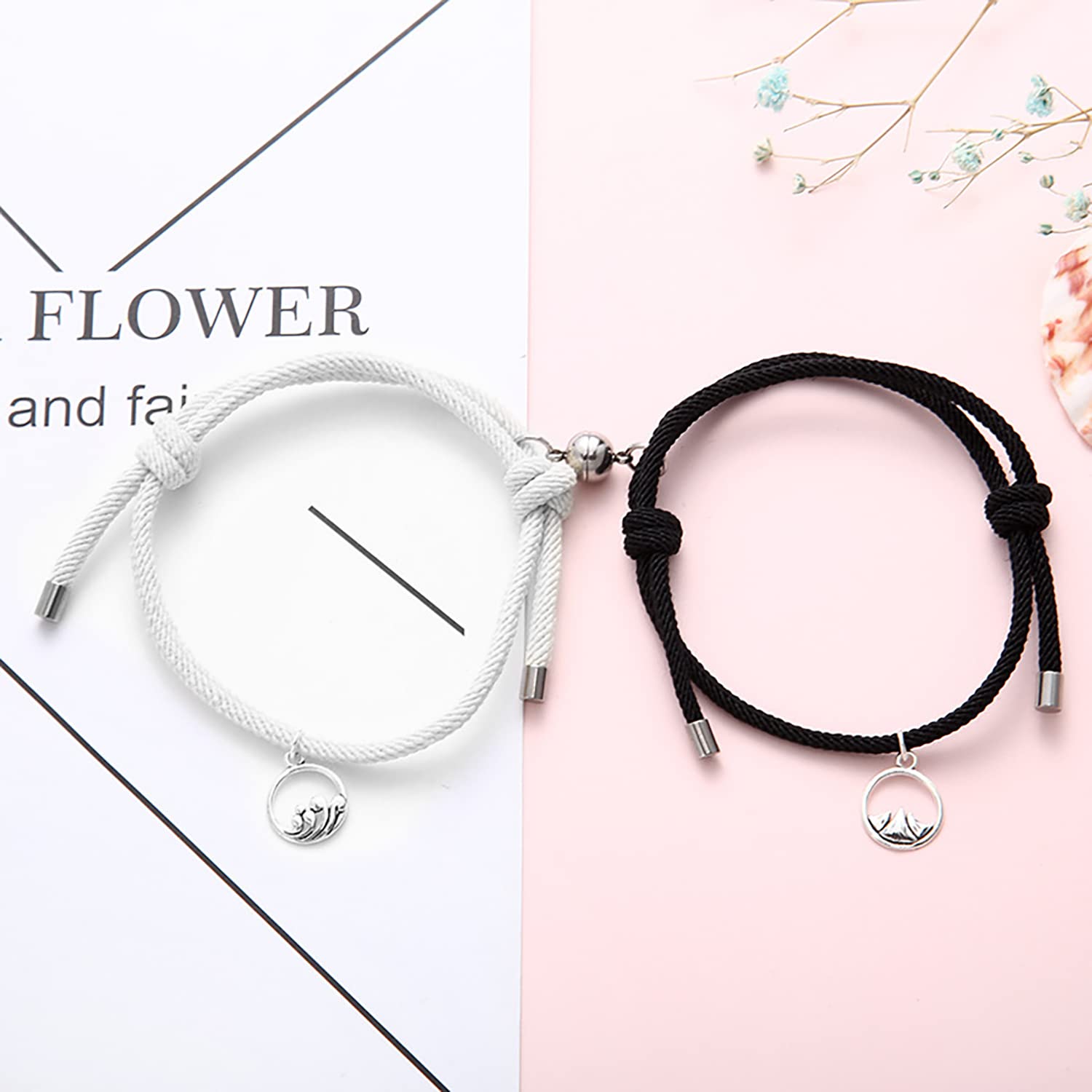 Matching Couple Bracelets Set for Women & Men - Magnetic Pendant Bracelets for Lovers, Friendship & Parent-Child Gifts | Perfect for Anniversaries, Valentine's Day & Romantic Dates