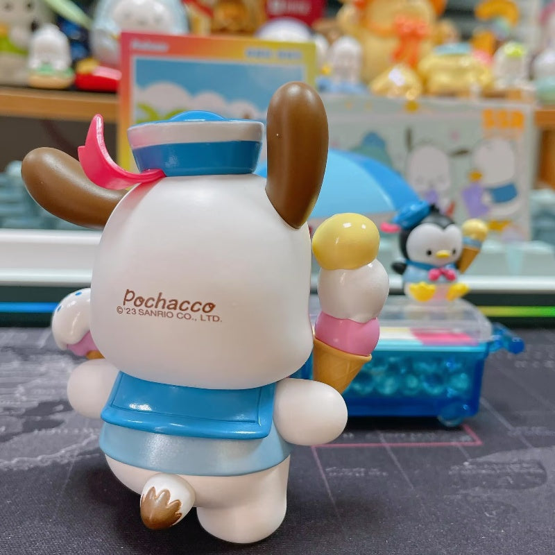 Sanrio Pochacco Holiday Beach Series Secret Ice Cream Cart - Cute Kawaii Plush Toy for Sanrio Fans, Gift for Kids & Collectors | Perfect for Beach Trips, Summer Parties & Room Decor