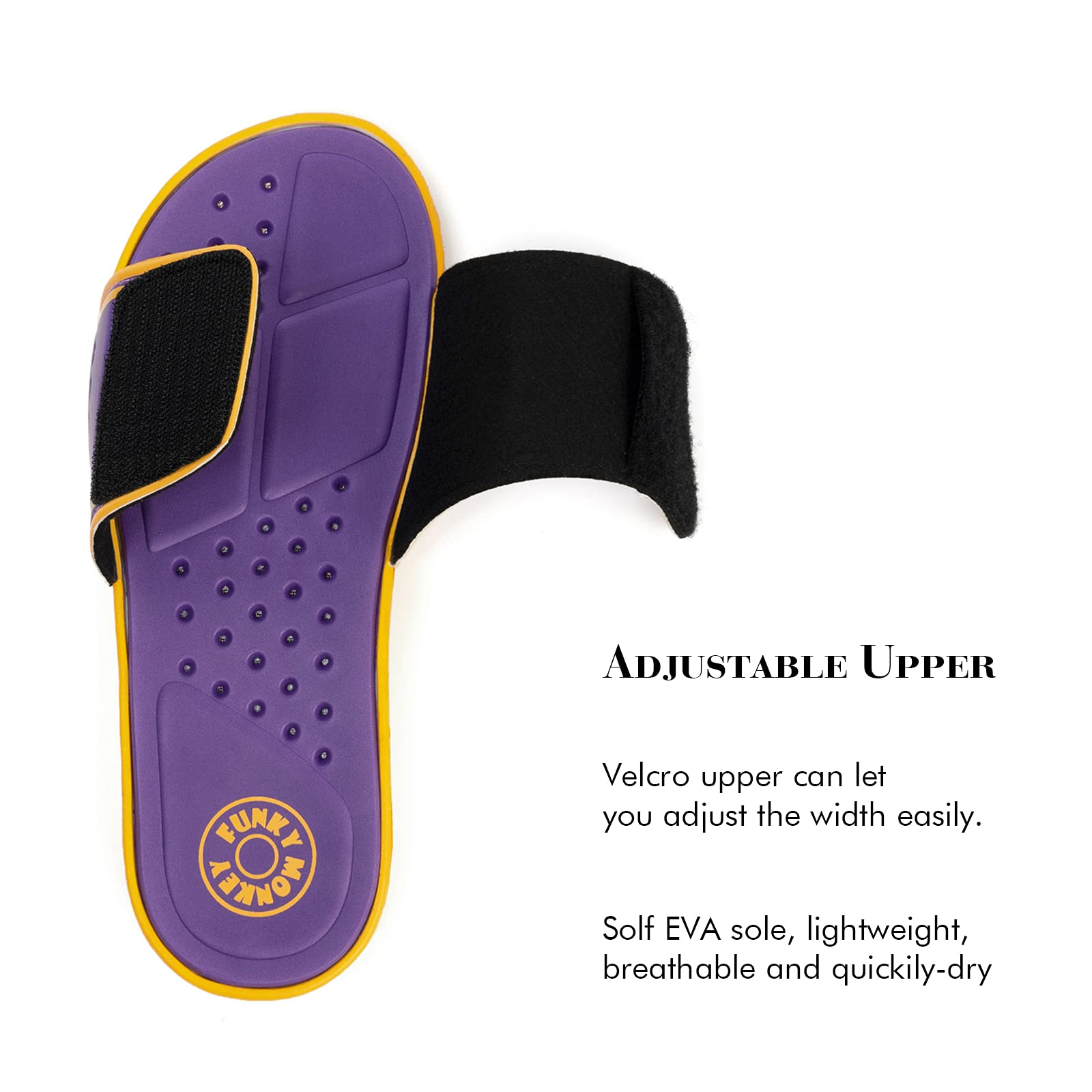 **FUNKYMONKEY Men's Slide Sandals - Adjustable Upper, Quick-Dry Comfort Footbed - Perfect for Beach, Pool, Shower & Casual Wear**