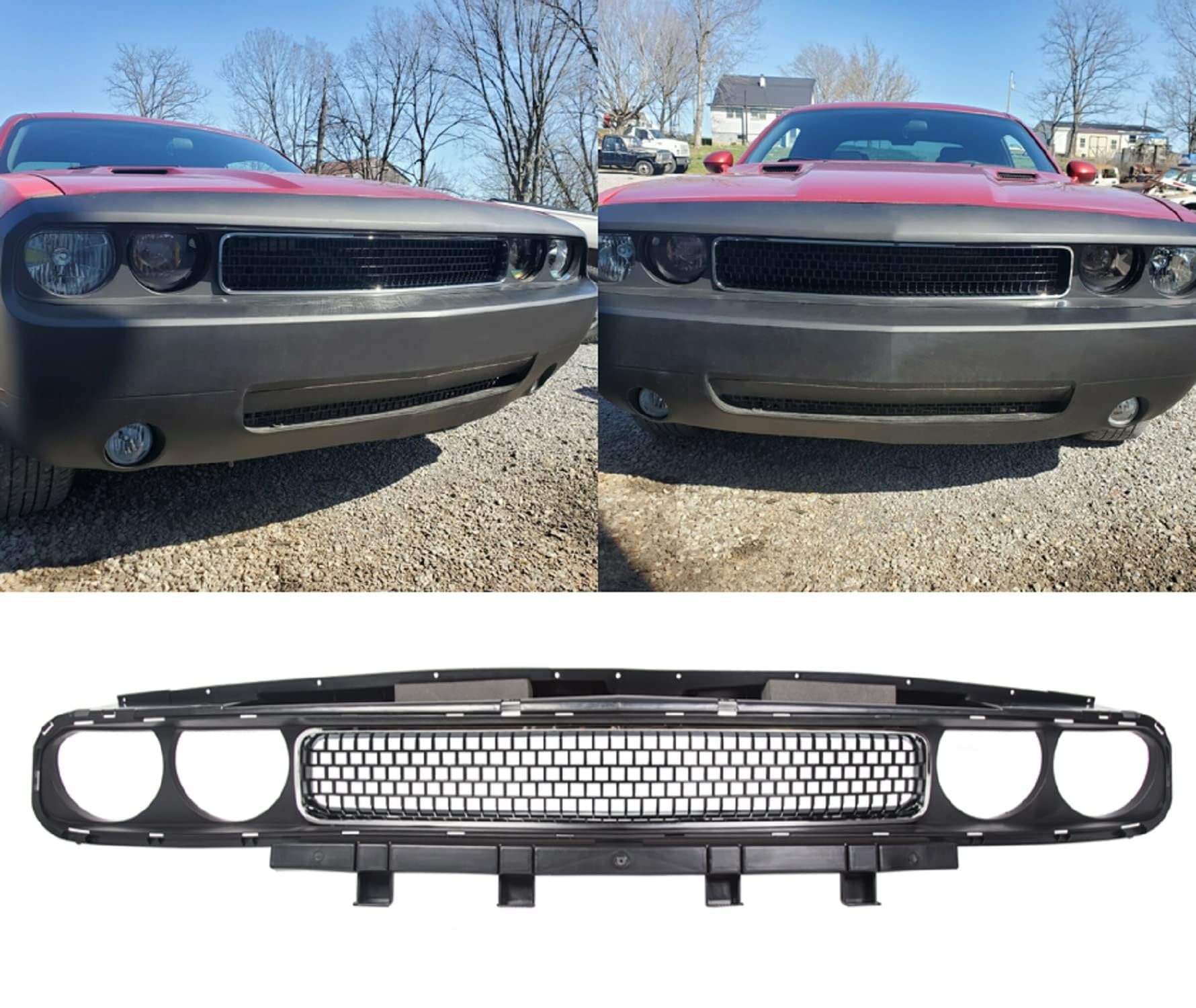 HECASA Chrome Front Bumper Upper Grille Replacement for 2008-2014 Dodge Challenger - Compatible with CH1200338 & 68043388AB - Perfect for Car Restoration & Custom Upgrades