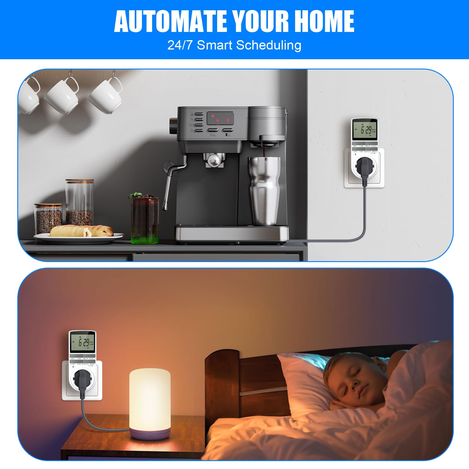 Programmable Digital Timer Outlet with Large LCD Display, Random Anti-Theft Mode, Energy Saving Power Socket for Home Appliances (16A/3680W) - Perfect for Lighting, Aquariums, and Holiday Decorations