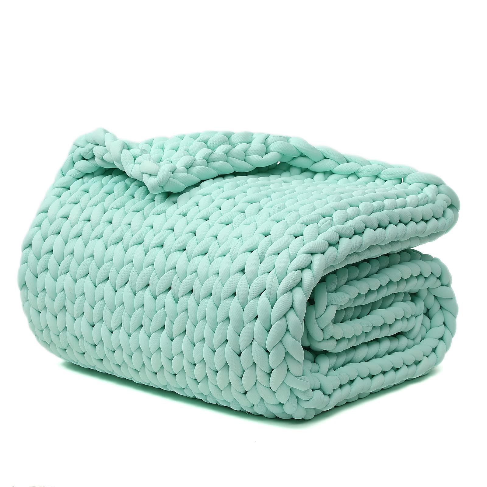 YnM Cooling Weighted Blanket - 15lbs Handmade Chunky Knit Throw for Adults, Anxiety Relief & Better Sleep - Breathable Summer Blanket for Bed, Sofa, Office (Menthe Green, 60x80 Inches)