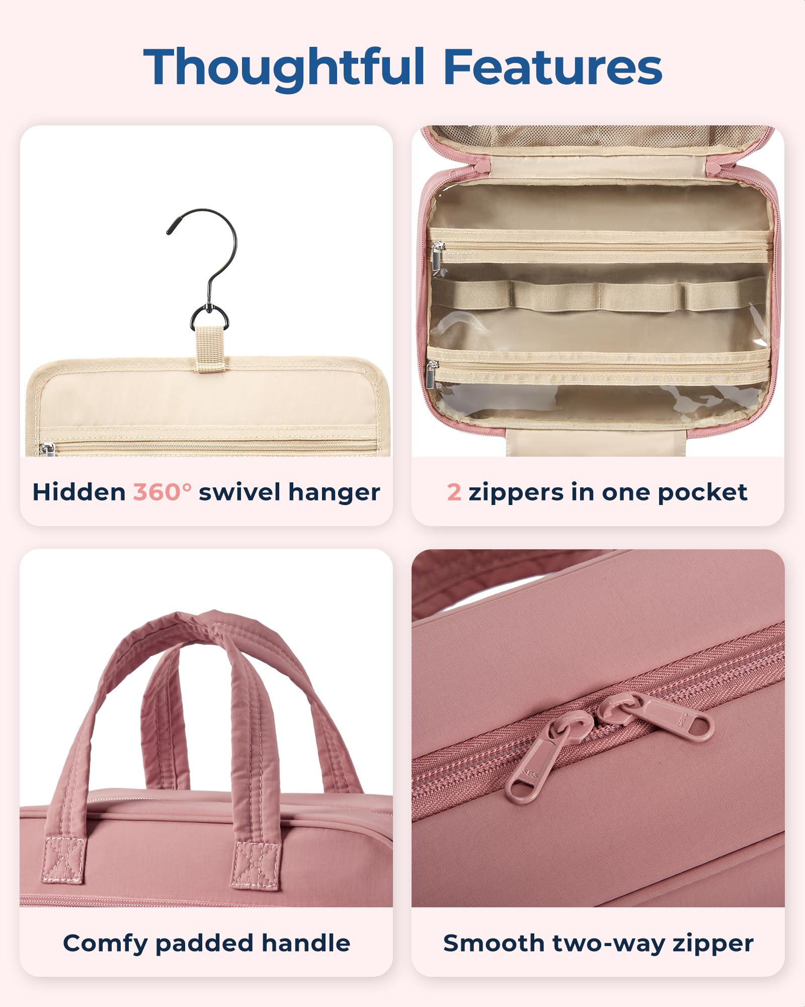 BAGSMART Hanging Toiletry Bag for Women - Puffy Travel Cosmetic Organizer with Jewelry Storage, Waterproof Makeup Bag with Multiple Compartments - Perfect for Travel, Gym, Camping & Daily Essentials (Medium)